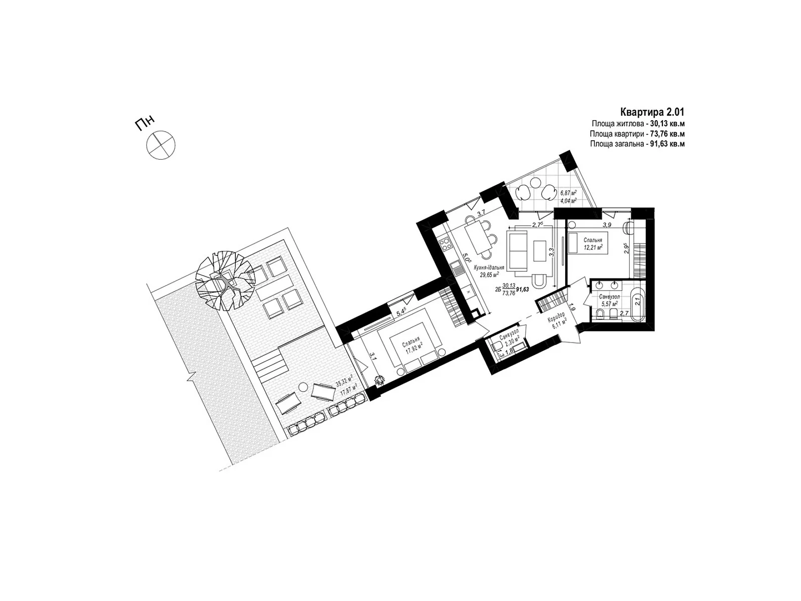 Продается 2-комнатная квартира 91.63 кв. м в Хмельницком, ул. 1-я Отрадная, 1 - фото 1