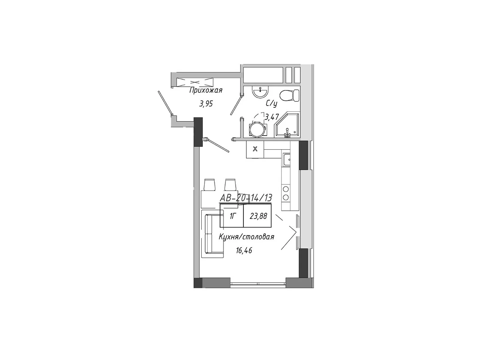 Продается 1-комнатная квартира 23.88 кв. м в Авангарде, цена: 18865 $ - фото 1