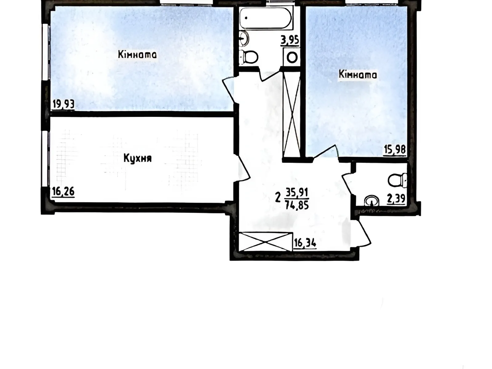 Продается 2-комнатная квартира 75 кв. м в Черновцах, цена: 63750 $ - фото 1