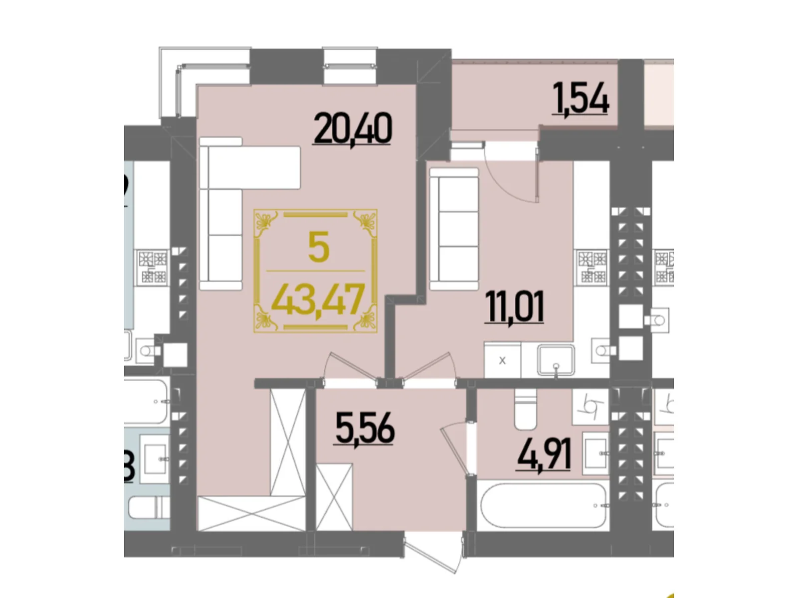 Продається 1-кімнатна квартира 43.47 кв. м у Рівному, вул. Березова - фото 1