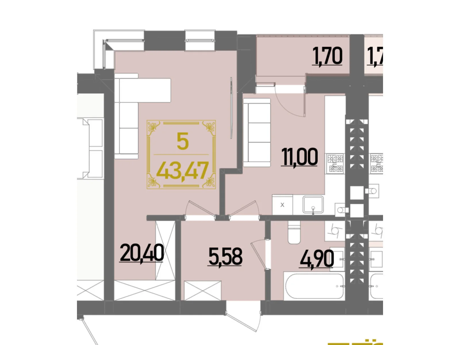 Продається 1-кімнатна квартира 43.47 кв. м у Рівному, вул. Березова - фото 1