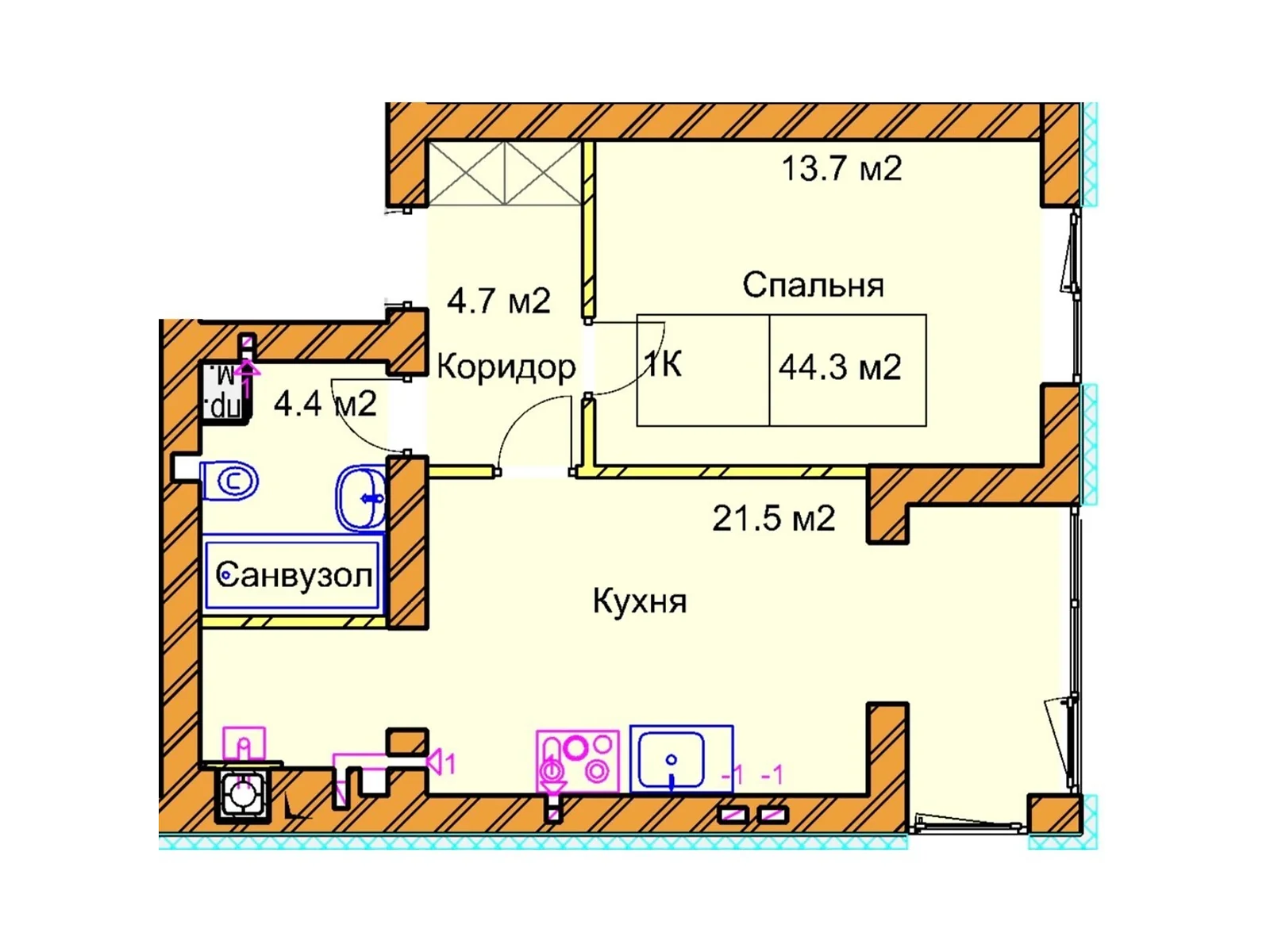 Продается 1-комнатная квартира 44.3 кв. м в Ровно, ул. Черновола Вячеслава, 94Г-94Е - фото 1