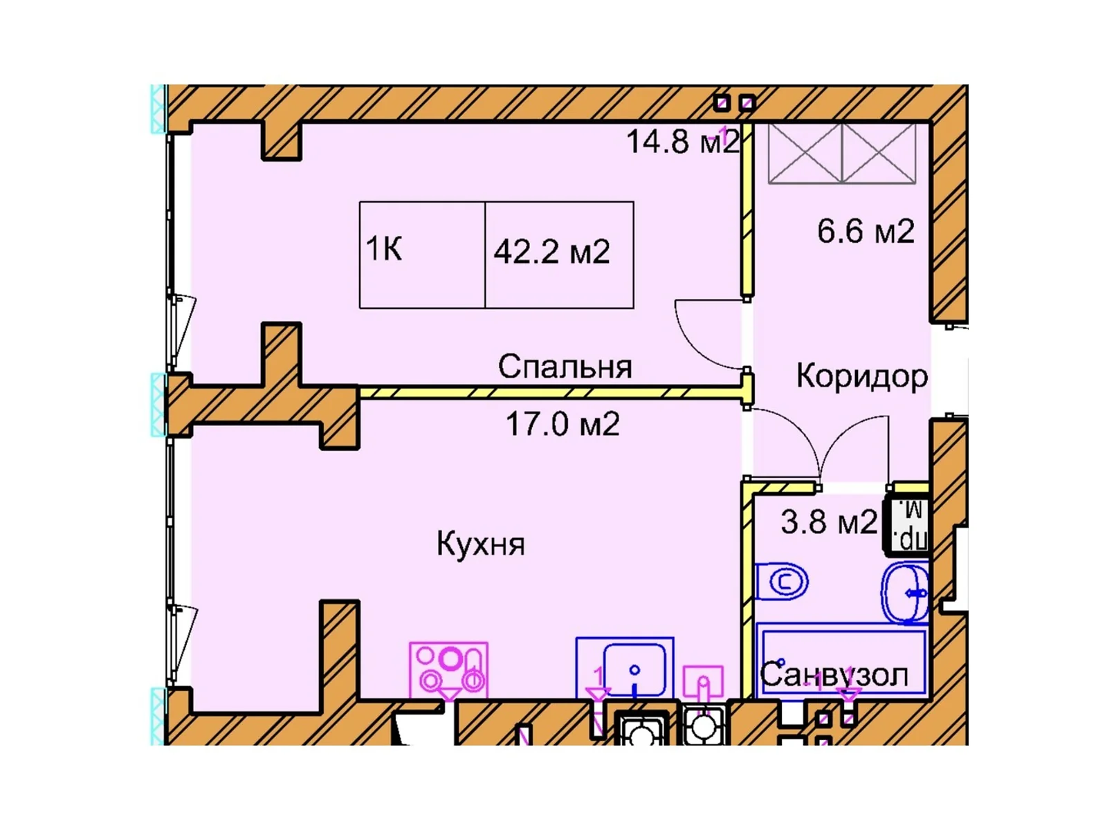 Продается 1-комнатная квартира 42.2 кв. м в Ровно, ул. Черновола Вячеслава, 94Г-94Е - фото 1