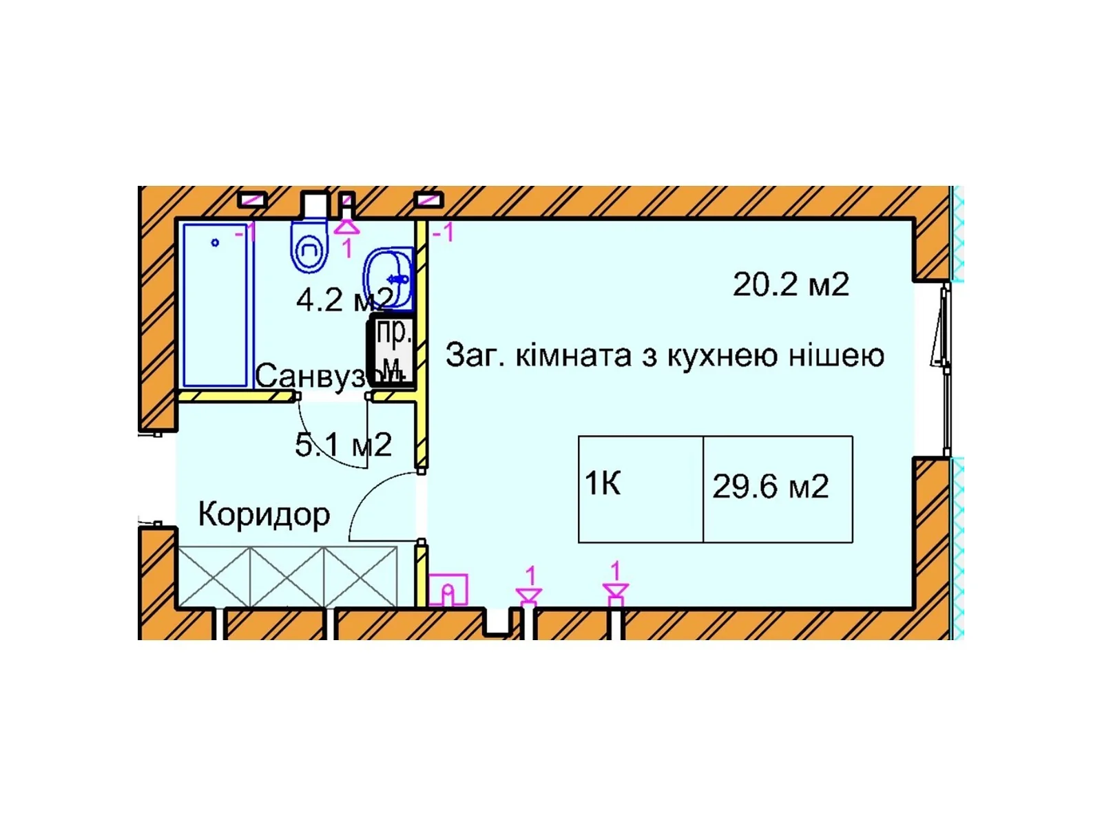 Продается 1-комнатная квартира 29.6 кв. м в Ровно, ул. Черновола Вячеслава, 94Г-94Е - фото 1