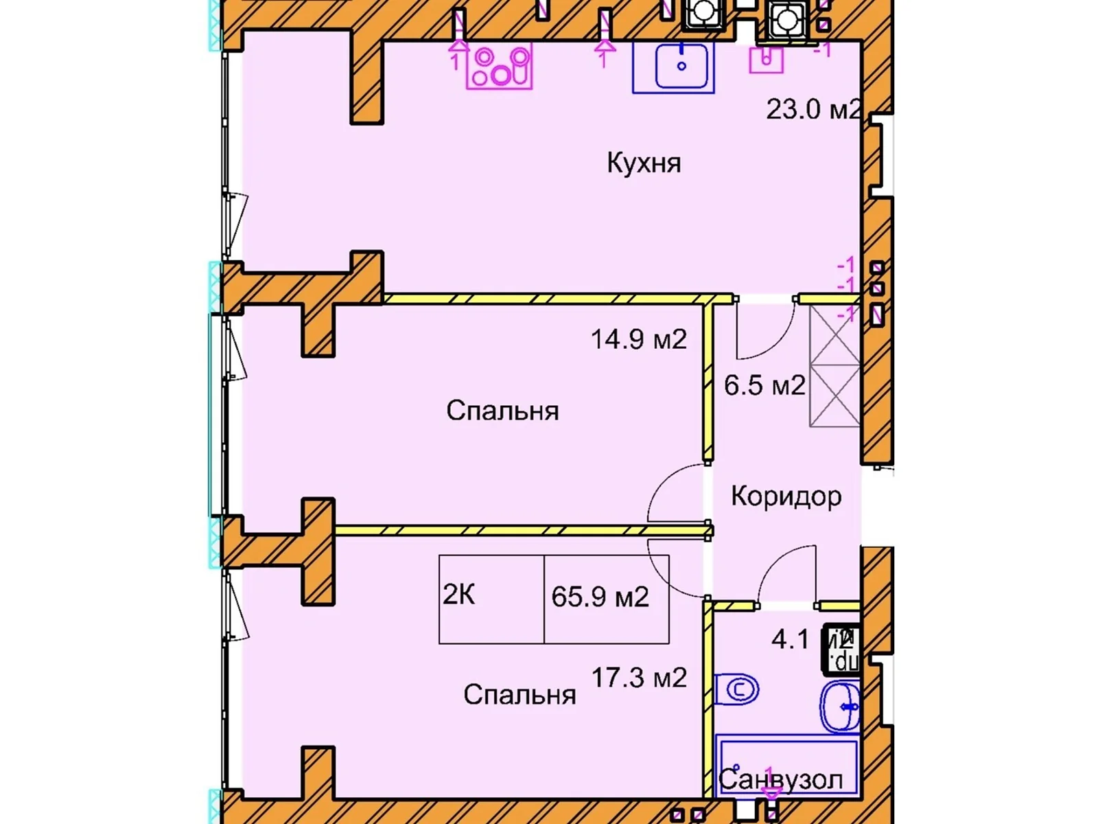 Продається 2-кімнатна квартира 65.9 кв. м у Рівному, вул. Чорновола В'ячеслава, 94Г-94Е - фото 1