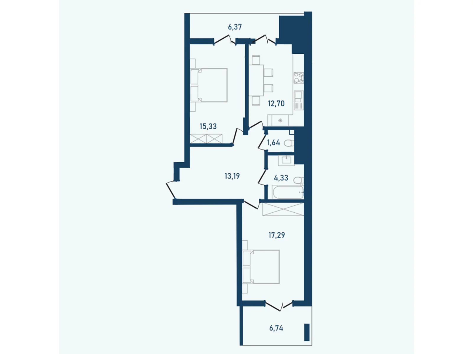 Продается 2-комнатная квартира 77.59 кв. м в Черновцах - фото 1