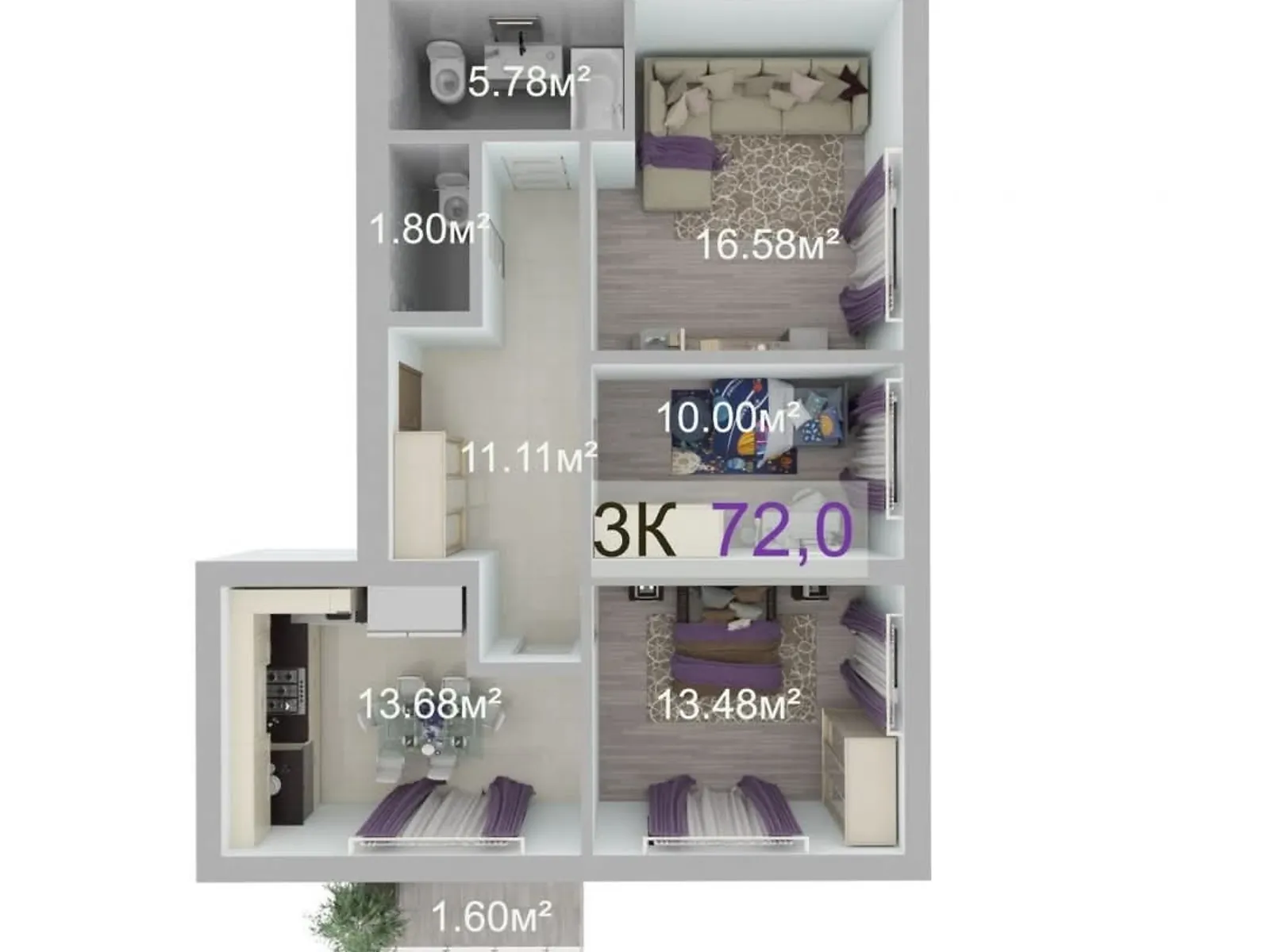 Продается 2-комнатная квартира 72 кв. м в Волчинце, ул. Тараса Шевченко - фото 1