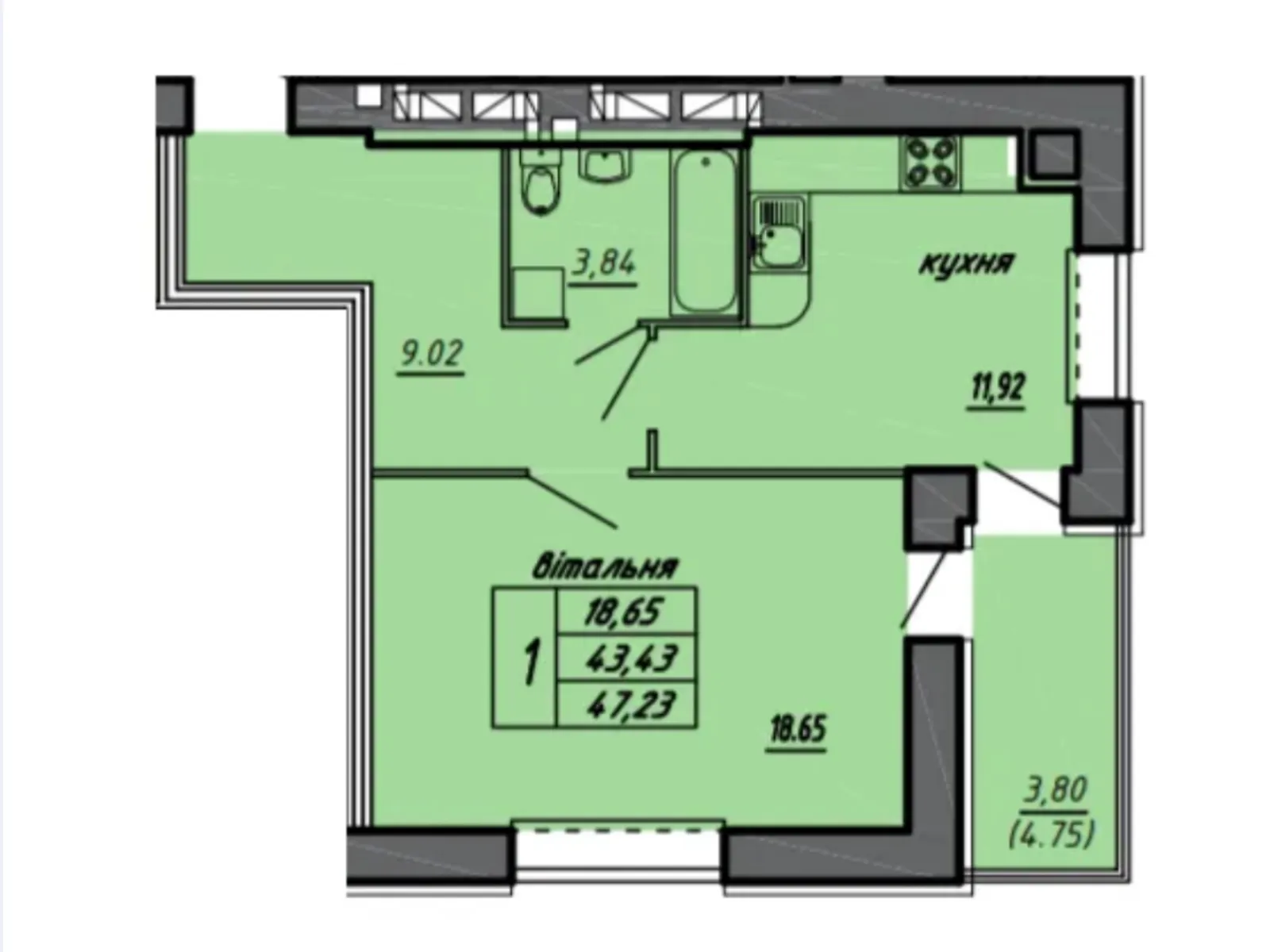 1-кімнатна квартира 48 кв. м у Тернополі, цена: 31500 $ - фото 1