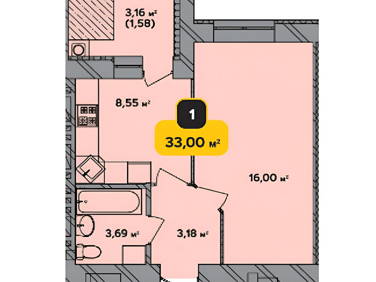 Продается 1-комнатная квартира 35.9 кв. м в Хмельницком, ул. Институтская, 6/1В - фото 1