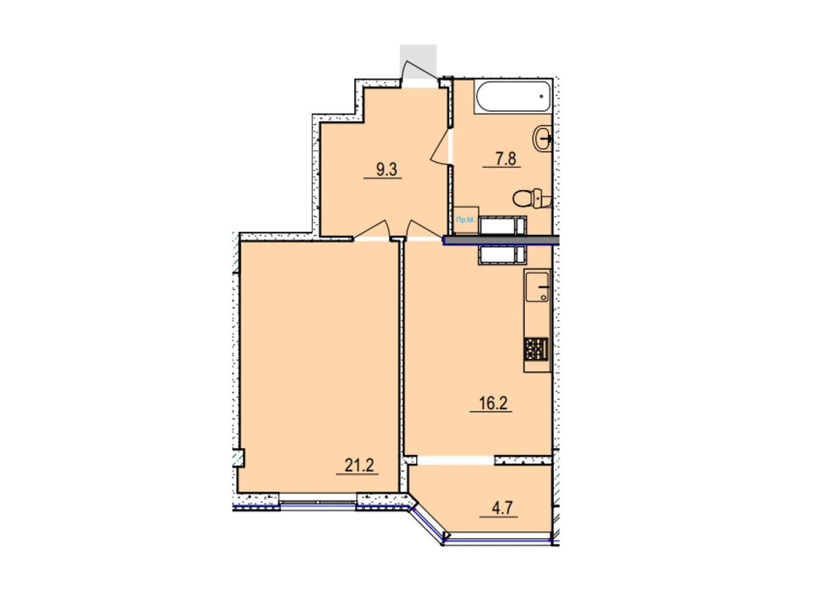Продается 1-комнатная квартира 59.8 кв. м в Черкассах - фото 1