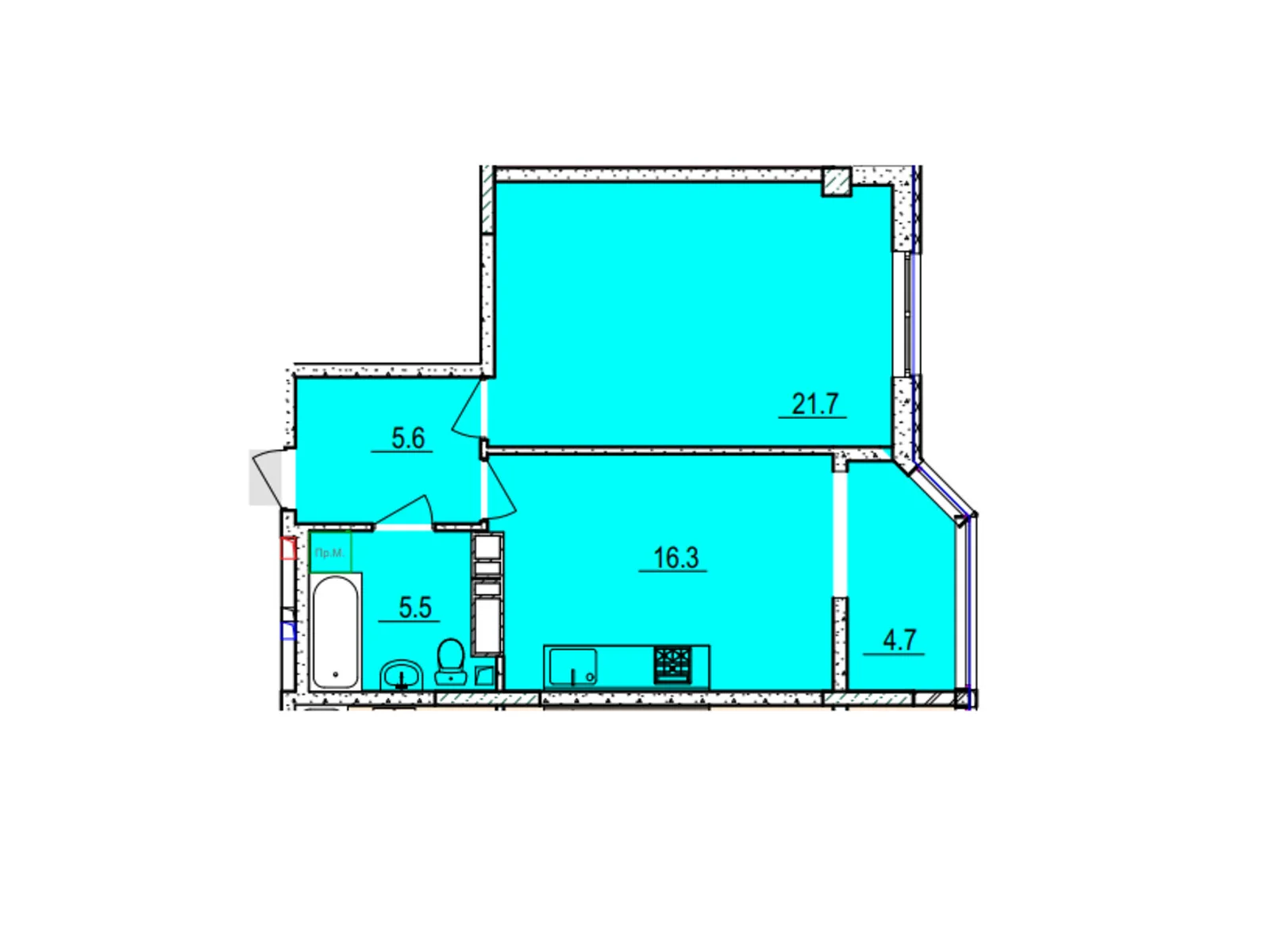 Продается 1-комнатная квартира 53.8 кв. м в Черкассах - фото 1