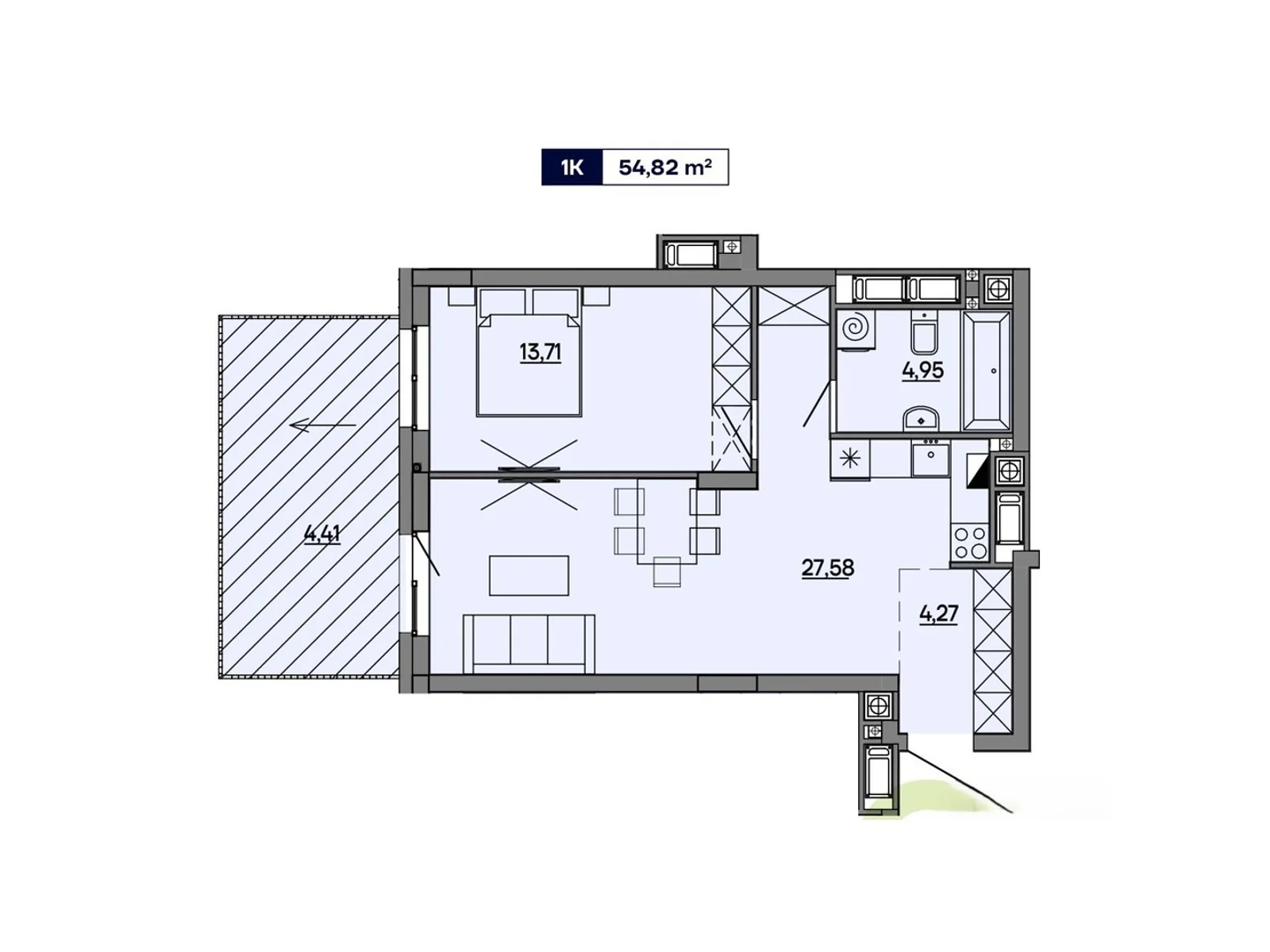 Продается 1-комнатная квартира 54.92 кв. м в Львове, ул. Миколайчука, 17 - фото 1