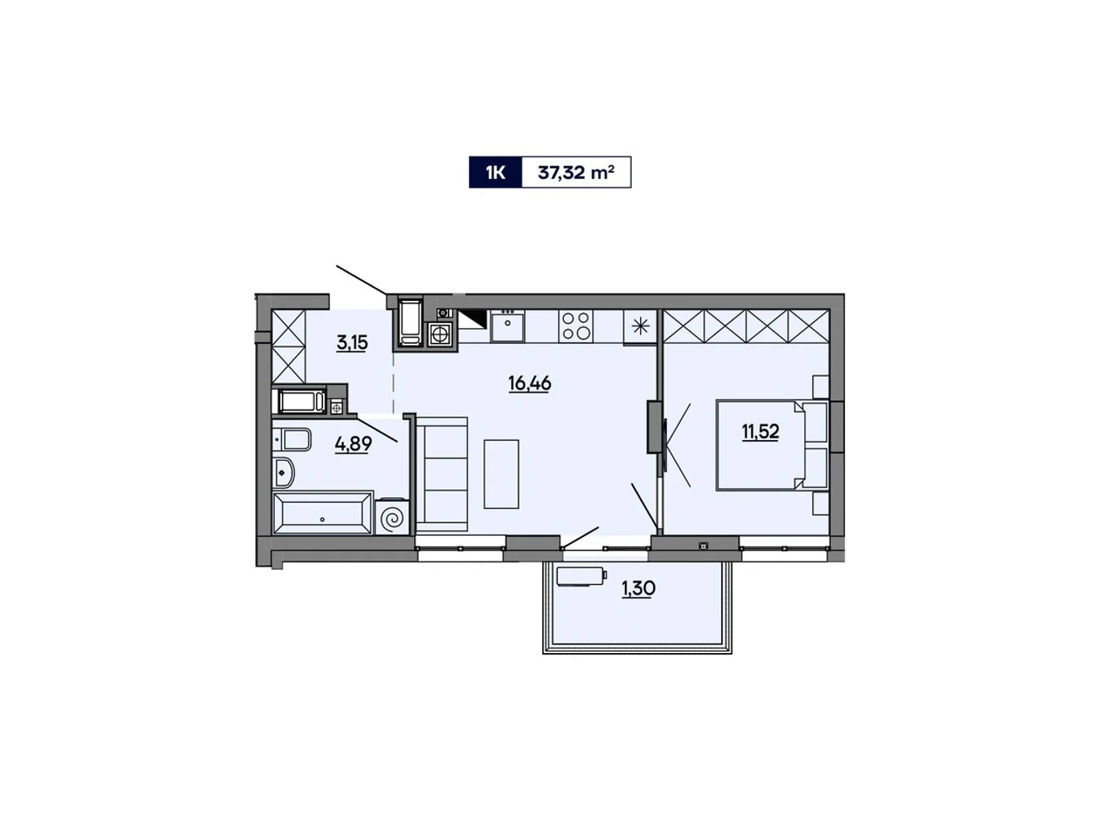 Продается 1-комнатная квартира 37.32 кв. м в Львове, ул. Миколайчука, 17 - фото 1