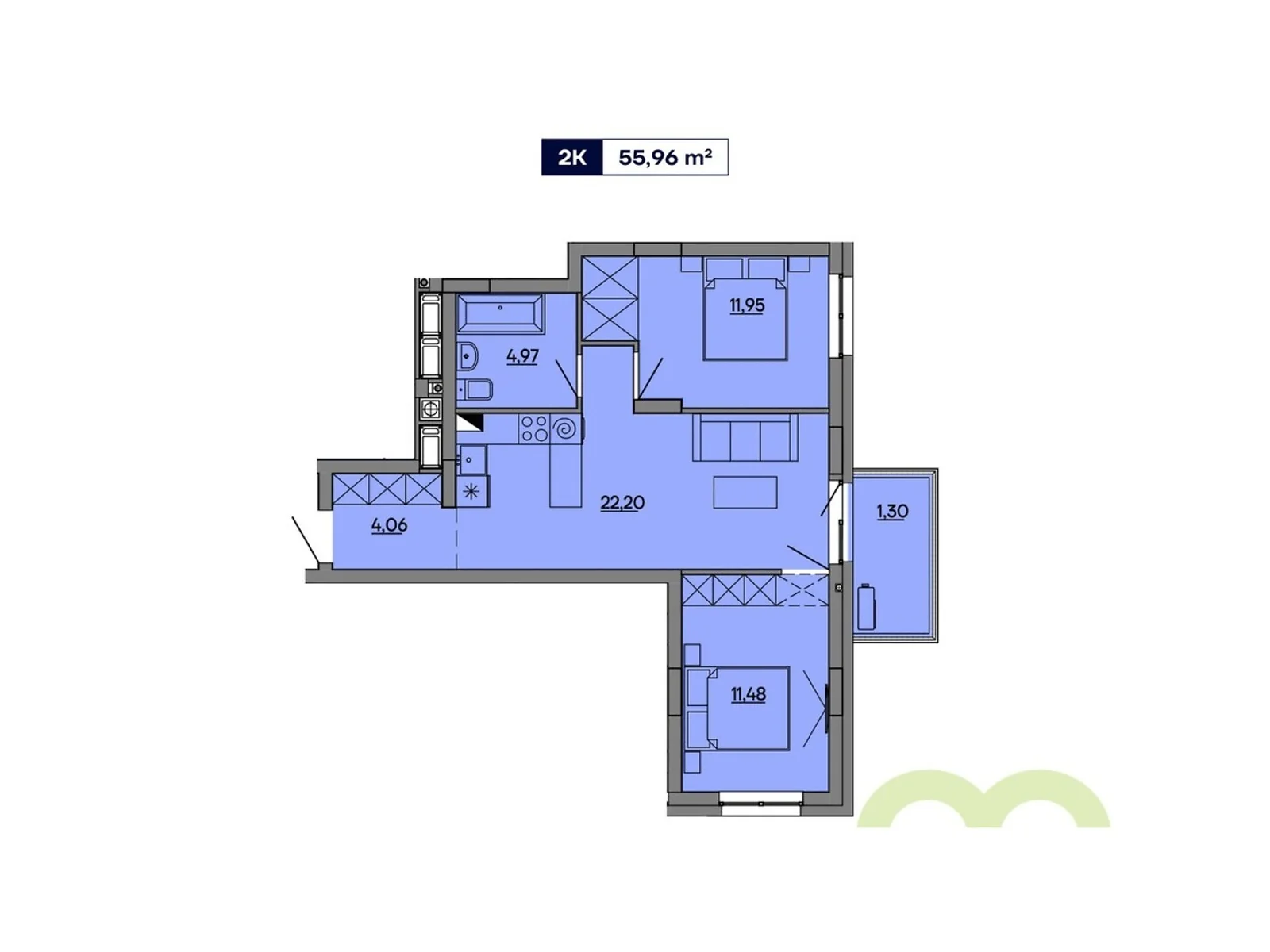 Продается 2-комнатная квартира 55.96 кв. м в Львове, ул. Миколайчука, 17 - фото 1