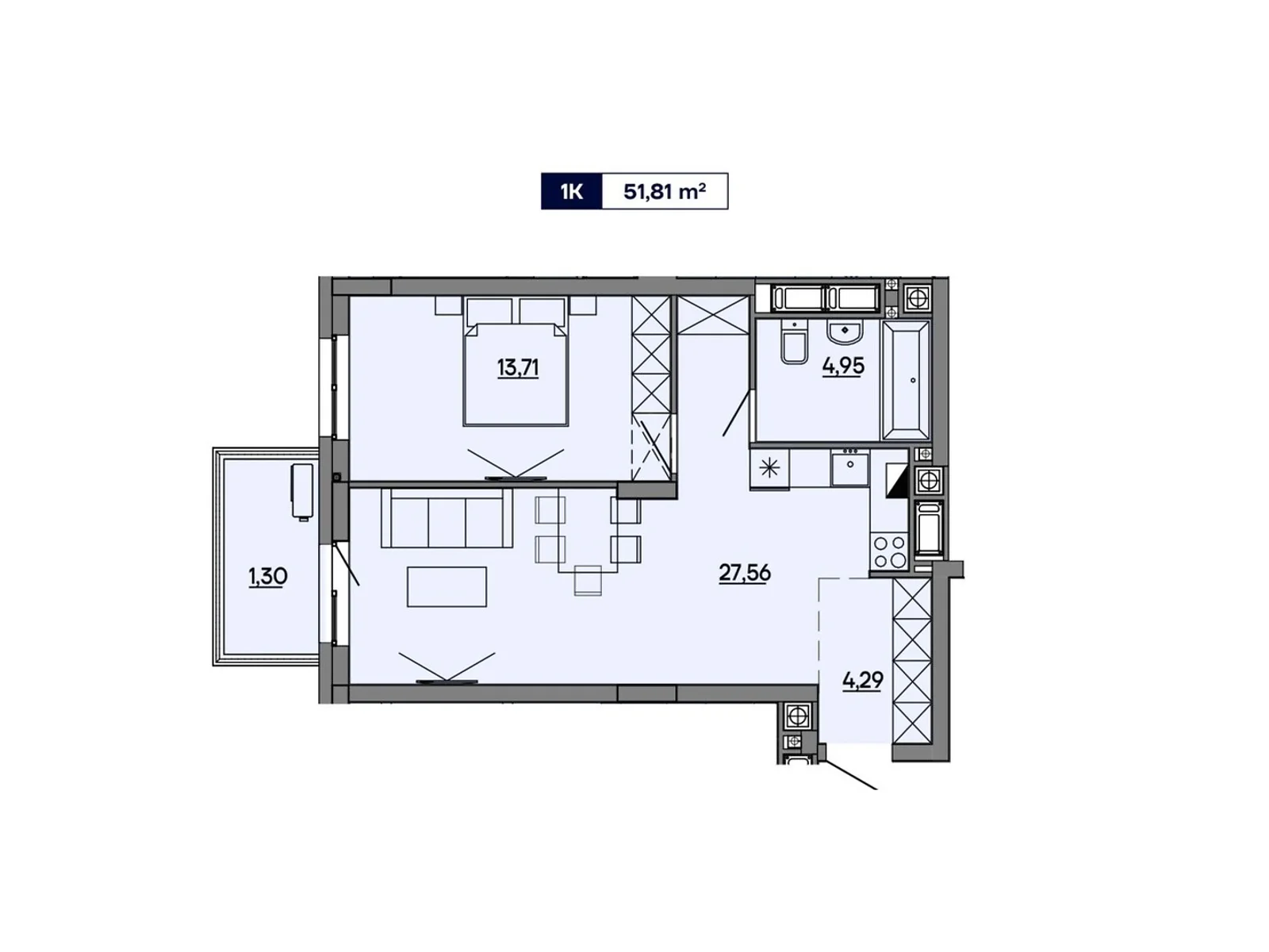 Продается 1-комнатная квартира 51.81 кв. м в Львове, ул. Миколайчука, 17 - фото 1
