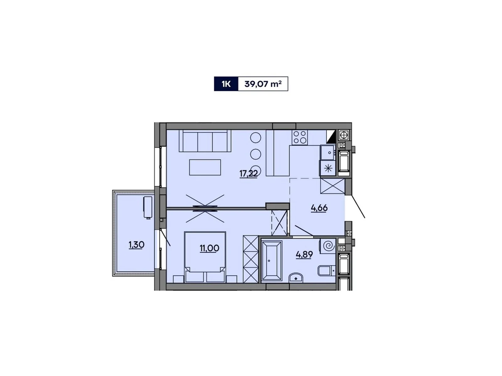 Продается 1-комнатная квартира 39.07 кв. м в Львове, ул. Миколайчука, 17 - фото 1