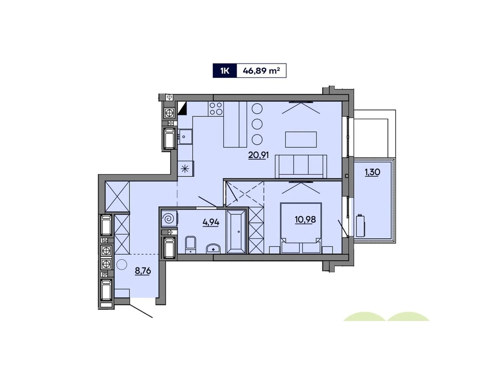 Продается 1-комнатная квартира 46.89 кв. м в Львове, ул. Миколайчука, 17 - фото 1