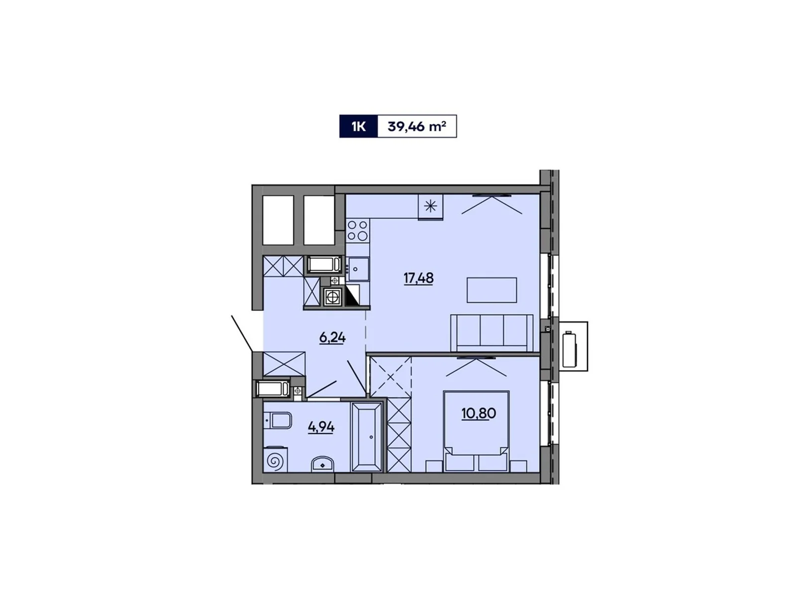 Продается 1-комнатная квартира 39.46 кв. м в Львове, ул. Миколайчука, 17 - фото 1