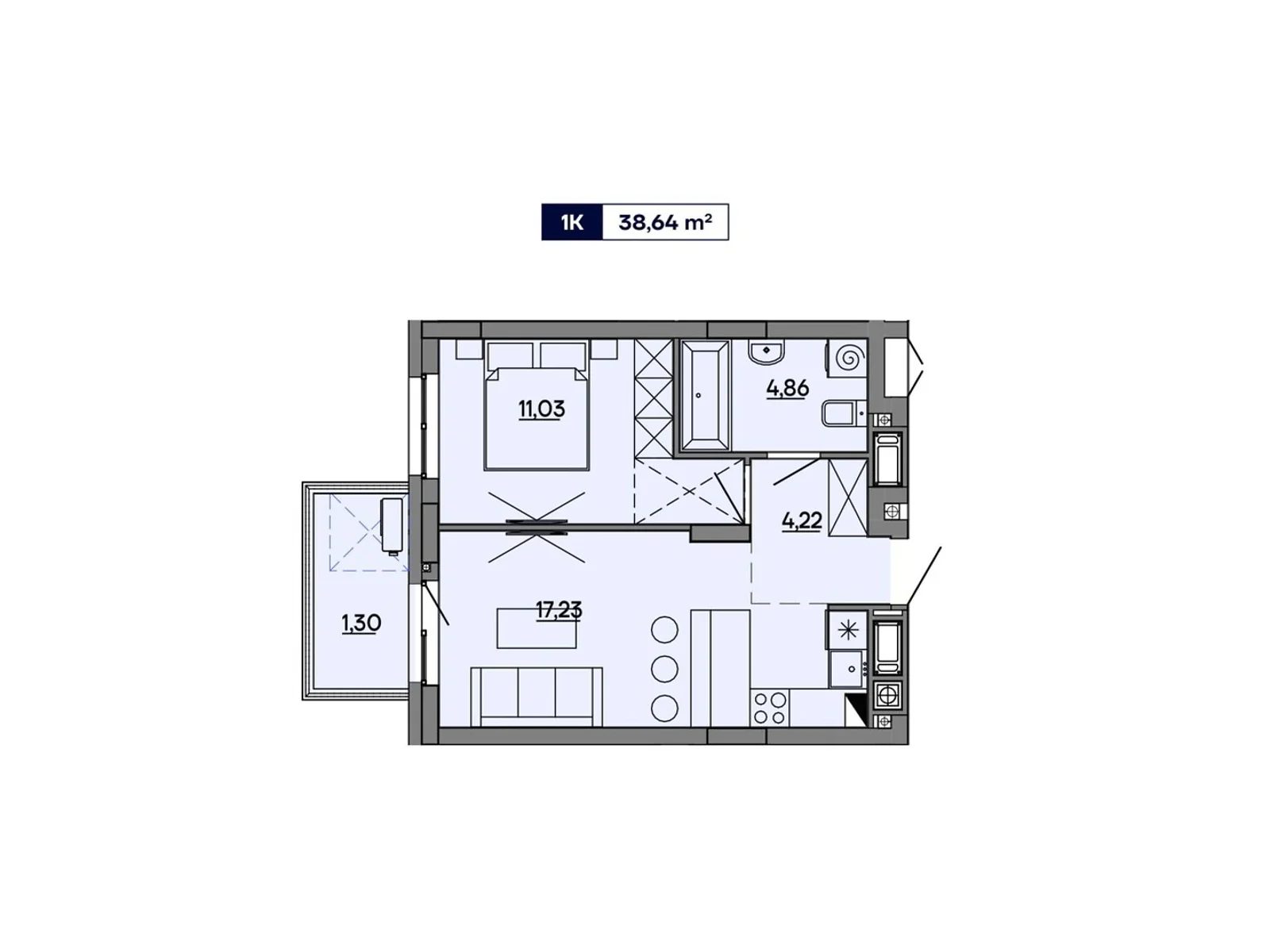 Продается 1-комнатная квартира 38.64 кв. м в Львове, ул. Миколайчука, 17 - фото 1