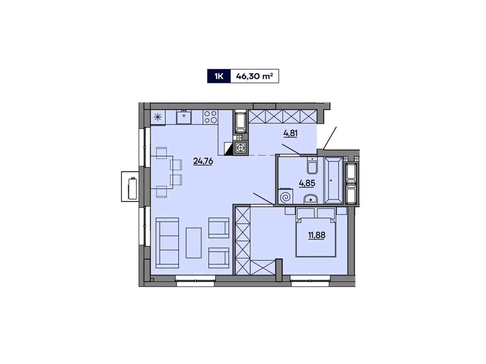 Продается 1-комнатная квартира 46.3 кв. м в Львове, ул. Миколайчука, 17 - фото 1