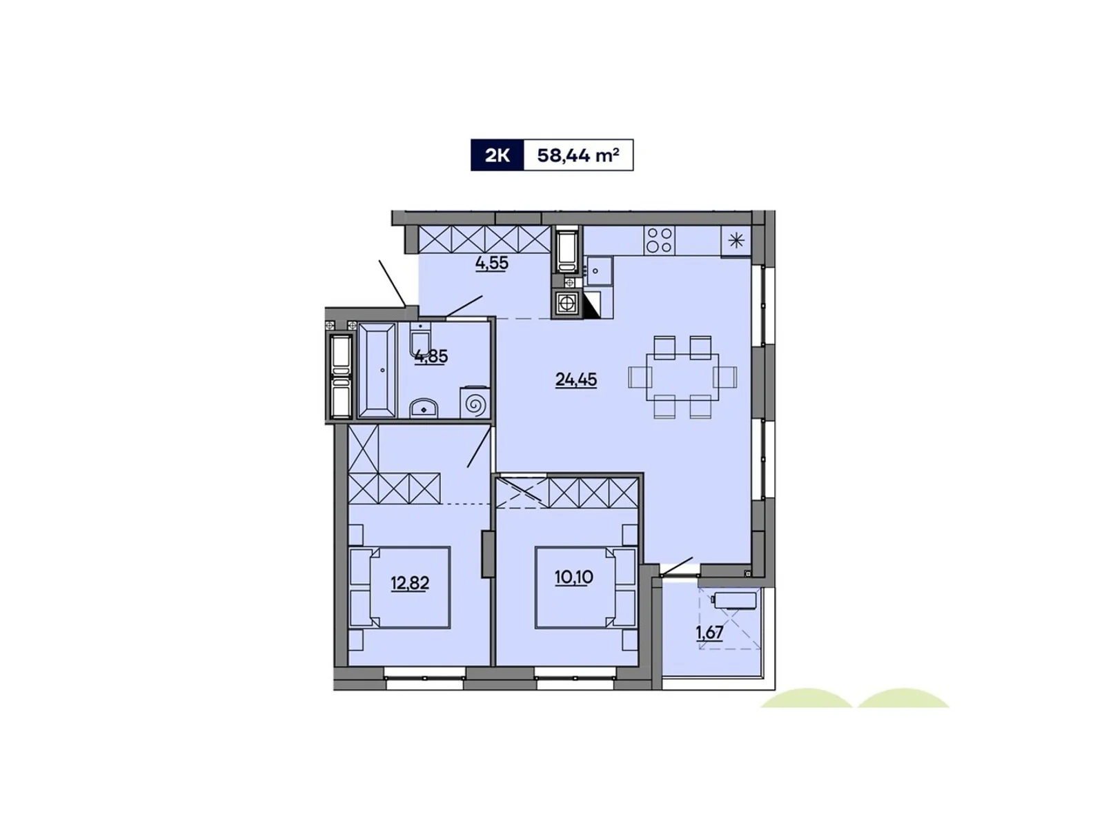 Продается 2-комнатная квартира 58.44 кв. м в Львове, ул. Миколайчука, 17 - фото 1