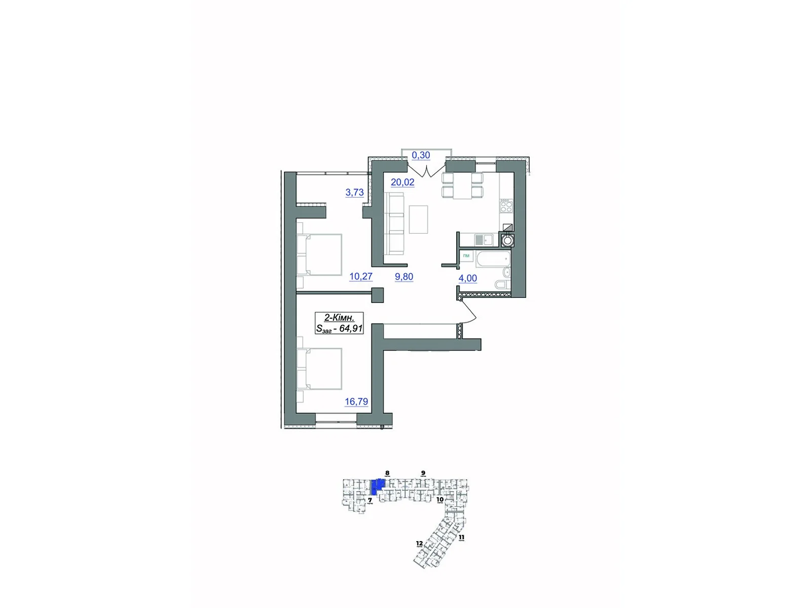 Продается 2-комнатная квартира 64.91 кв. м в Ивано-Франковске, пер. Ключный, 1 - фото 1