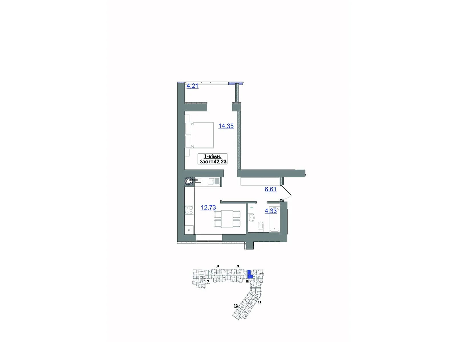 Продается 1-комнатная квартира 42.23 кв. м в Ивано-Франковске, пер. Ключный, 1 - фото 1