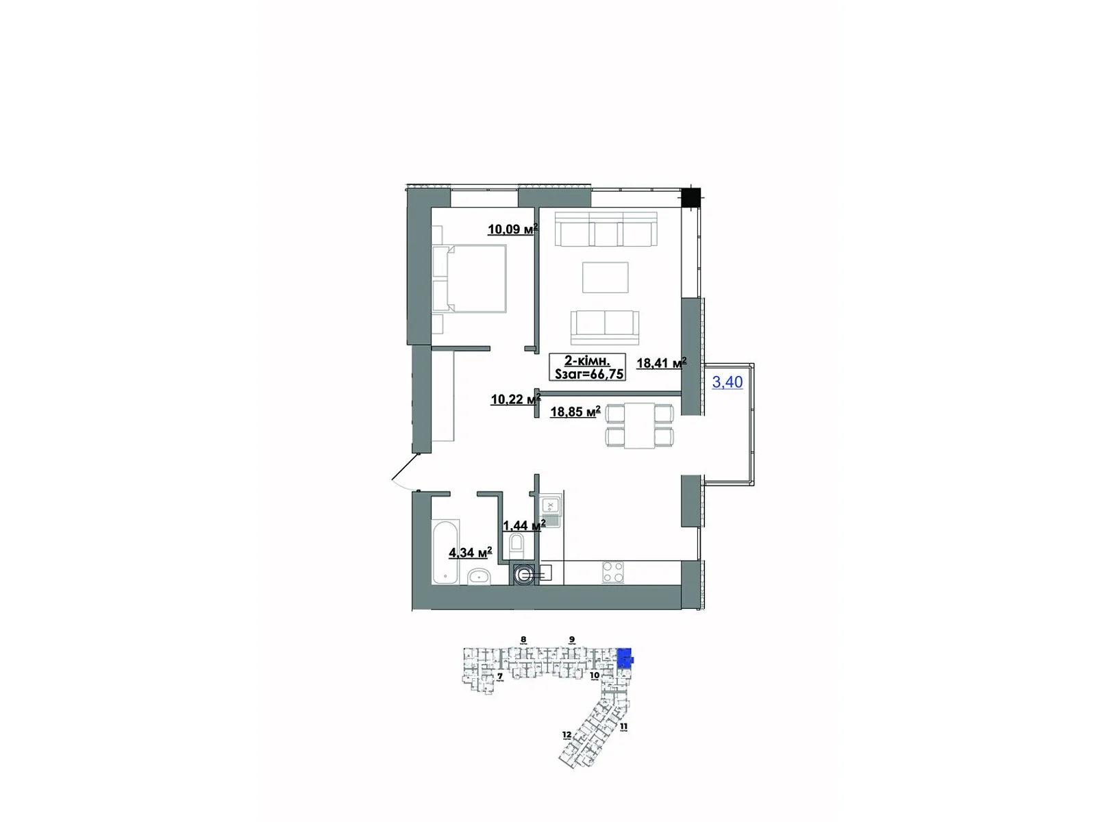 Продается 2-комнатная квартира 66.75 кв. м в Ивано-Франковске, пер. Ключный, 1 - фото 1