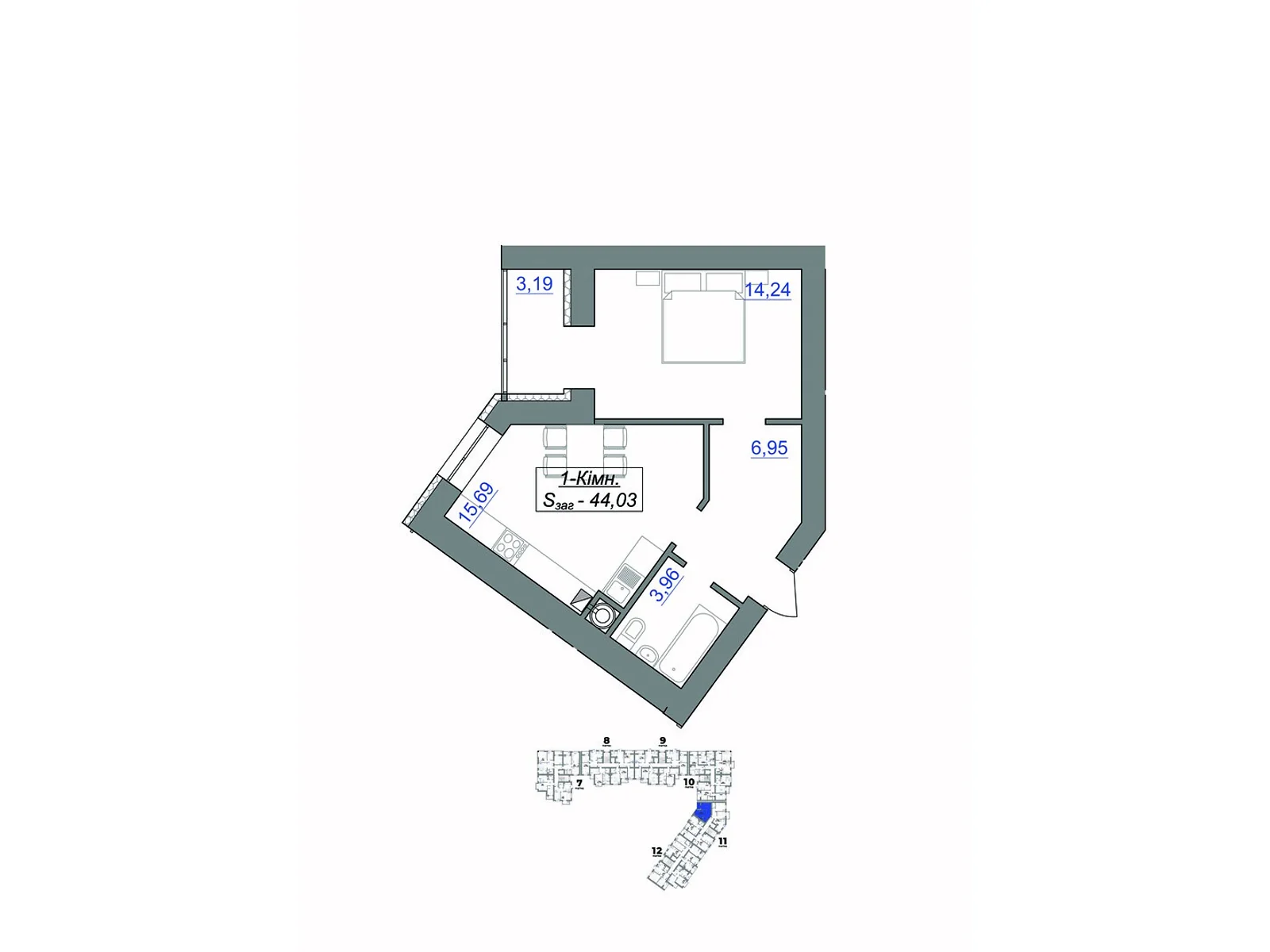 Продается 1-комнатная квартира 44.03 кв. м в Ивано-Франковске, пер. Ключный, 1 - фото 1