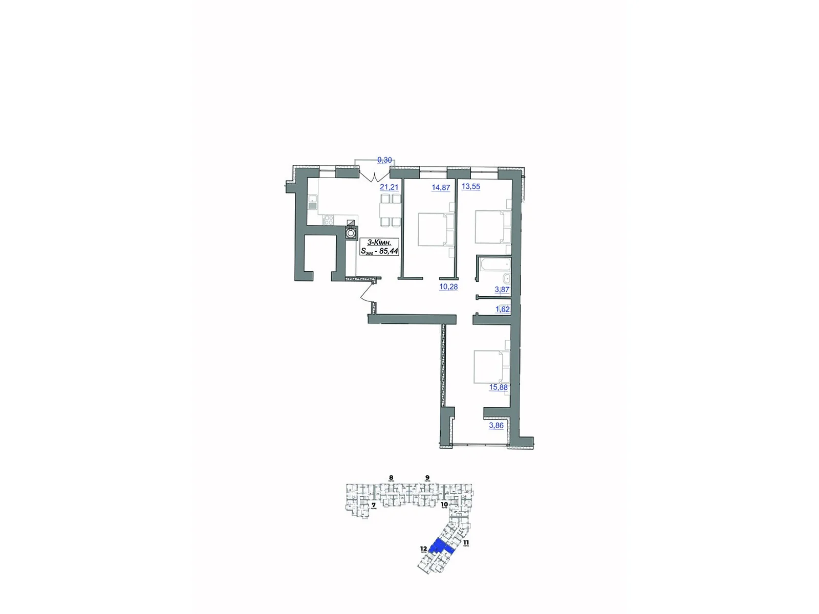 Продается 3-комнатная квартира 85.44 кв. м в Ивано-Франковске, пер. Ключный, 1 - фото 1