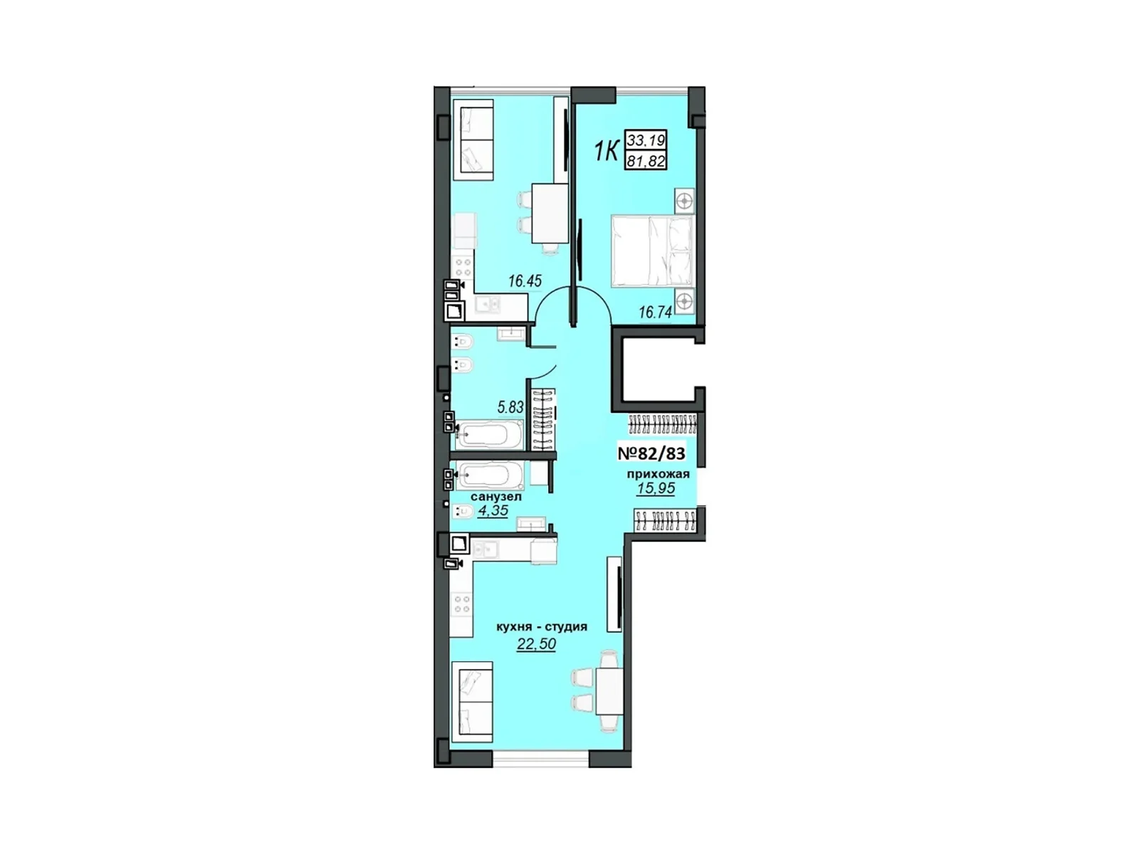 Продается 2-комнатная квартира 81.82 кв. м в Черноморске - фото 1