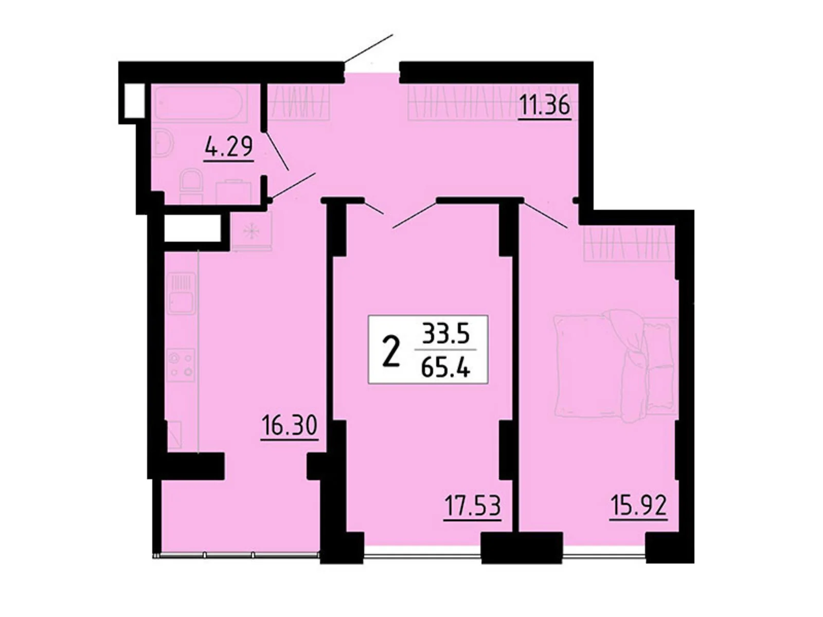 2-комнатная квартира 65.8 кв. м в Тернополе, ул. Боковая Энергетическая, 5 - фото 1