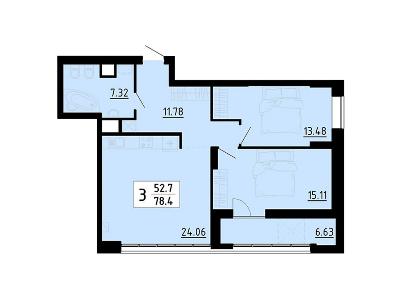 3-комнатная квартира 69.1 кв. м в Тернополе, ул. Боковая Энергетическая, 5 - фото 1