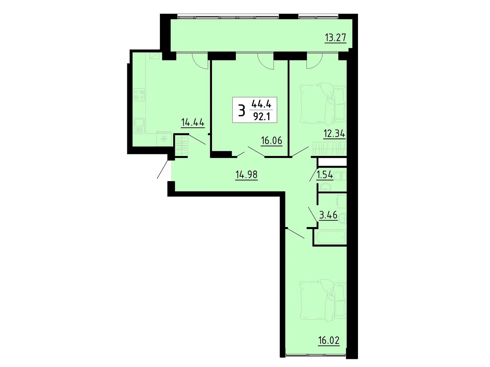 3-кімнатна квартира 93.6 кв. м у Тернополі, вул. Бічна Енергетична, 5 - фото 1