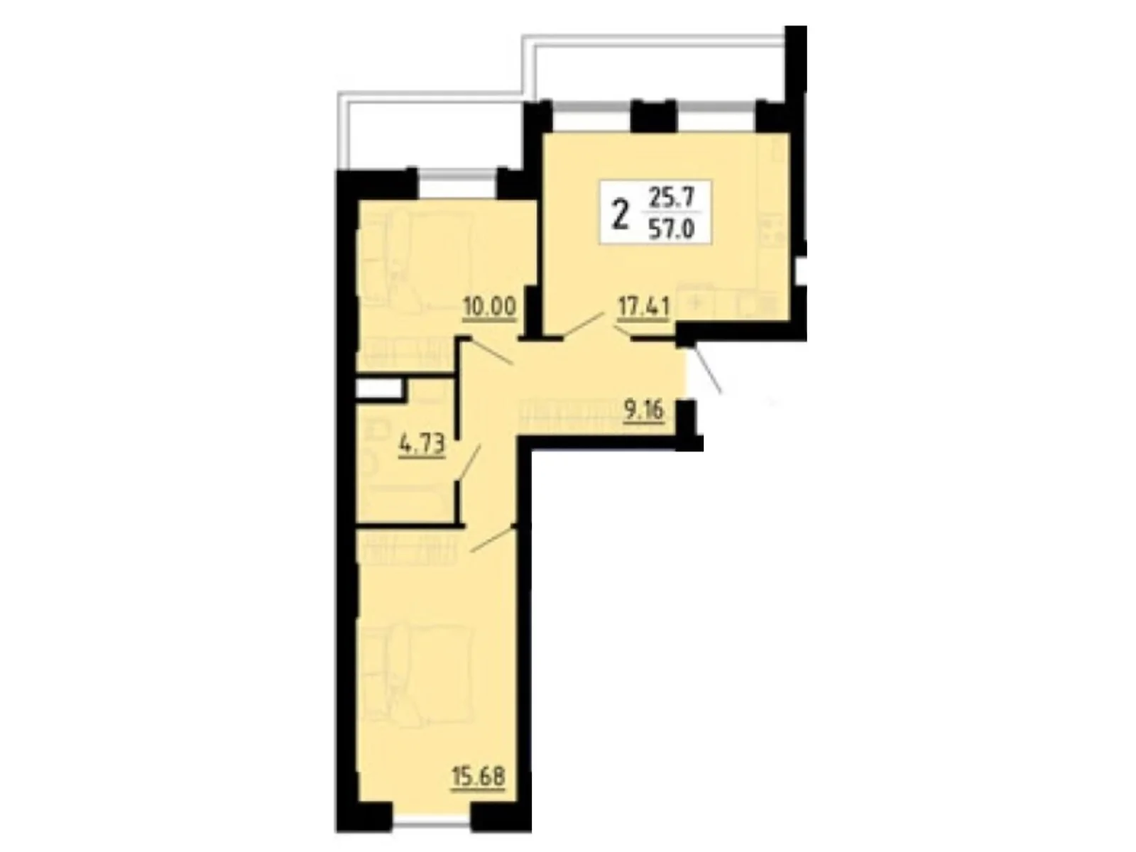 2-кімнатна квартира 57 кв. м у Тернополі, вул. Бічна Енергетична, 5 - фото 1