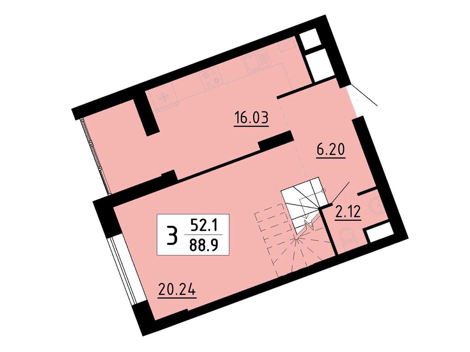 3-кімнатна квартира 88.9 кв. м у Тернополі, вул. Бічна Енергетична, 5 - фото 1