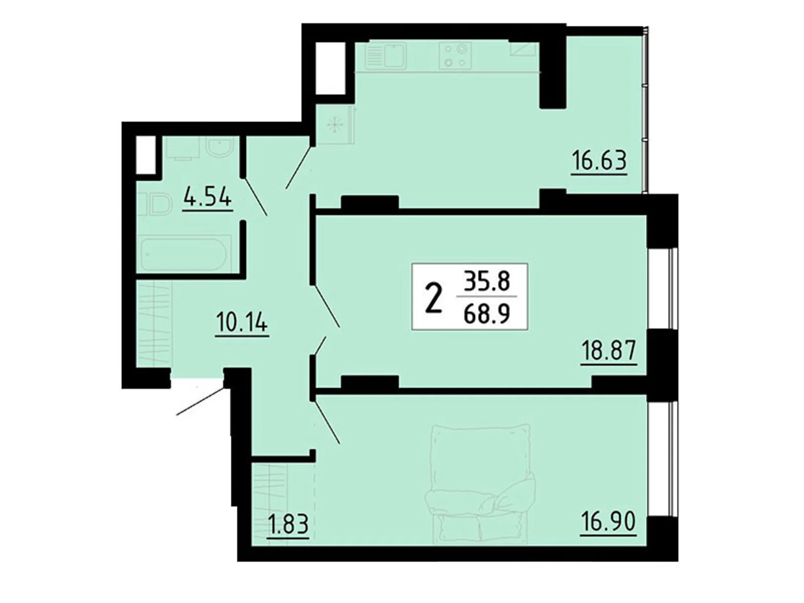 2-кімнатна квартира 65.9 кв. м у Тернополі, вул. Бічна Енергетична, 5 - фото 1