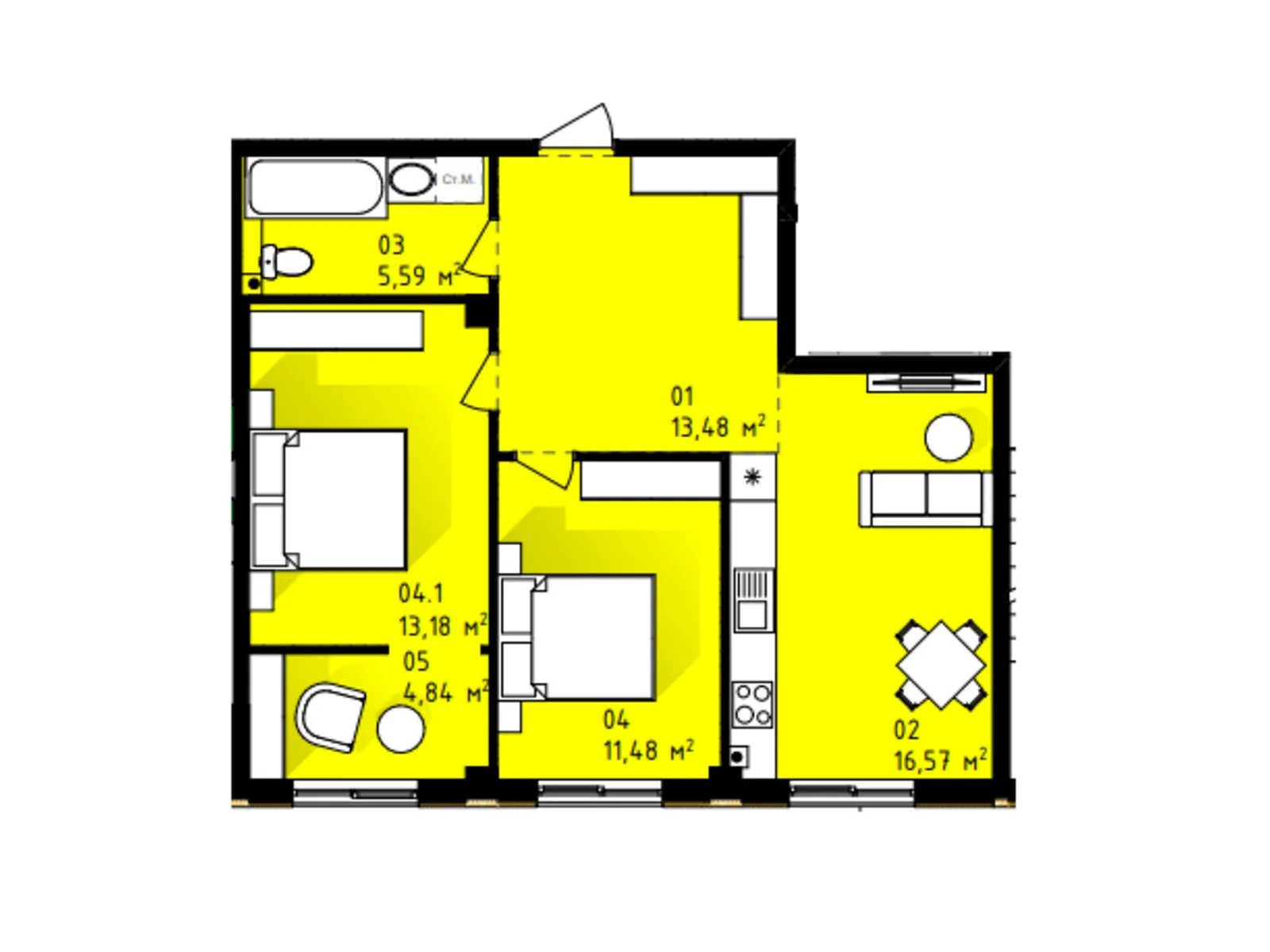 Продається 2-кімнатна квартира 65.2 кв. м у Крижанівка, цена: 48248 $ - фото 1