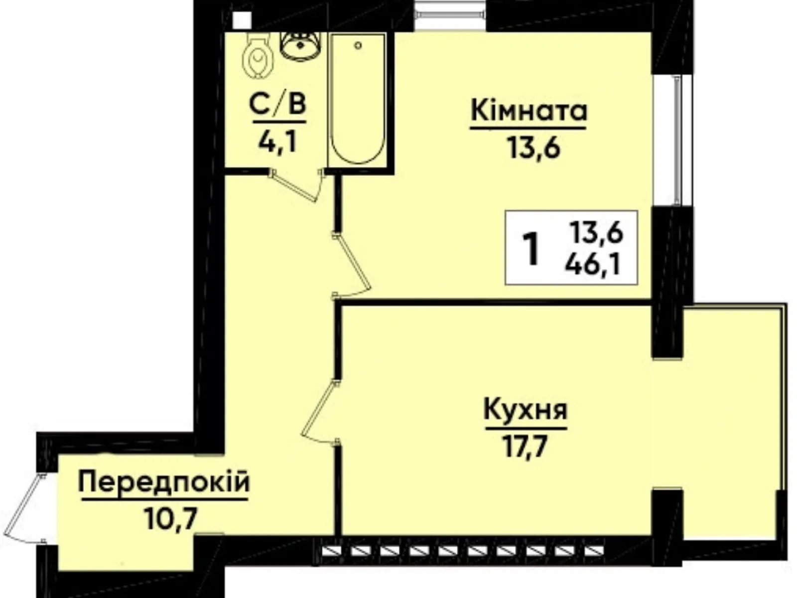1-комнатная квартира 46.1 кв. м в Тернополе, цена: 45000 $ - фото 1