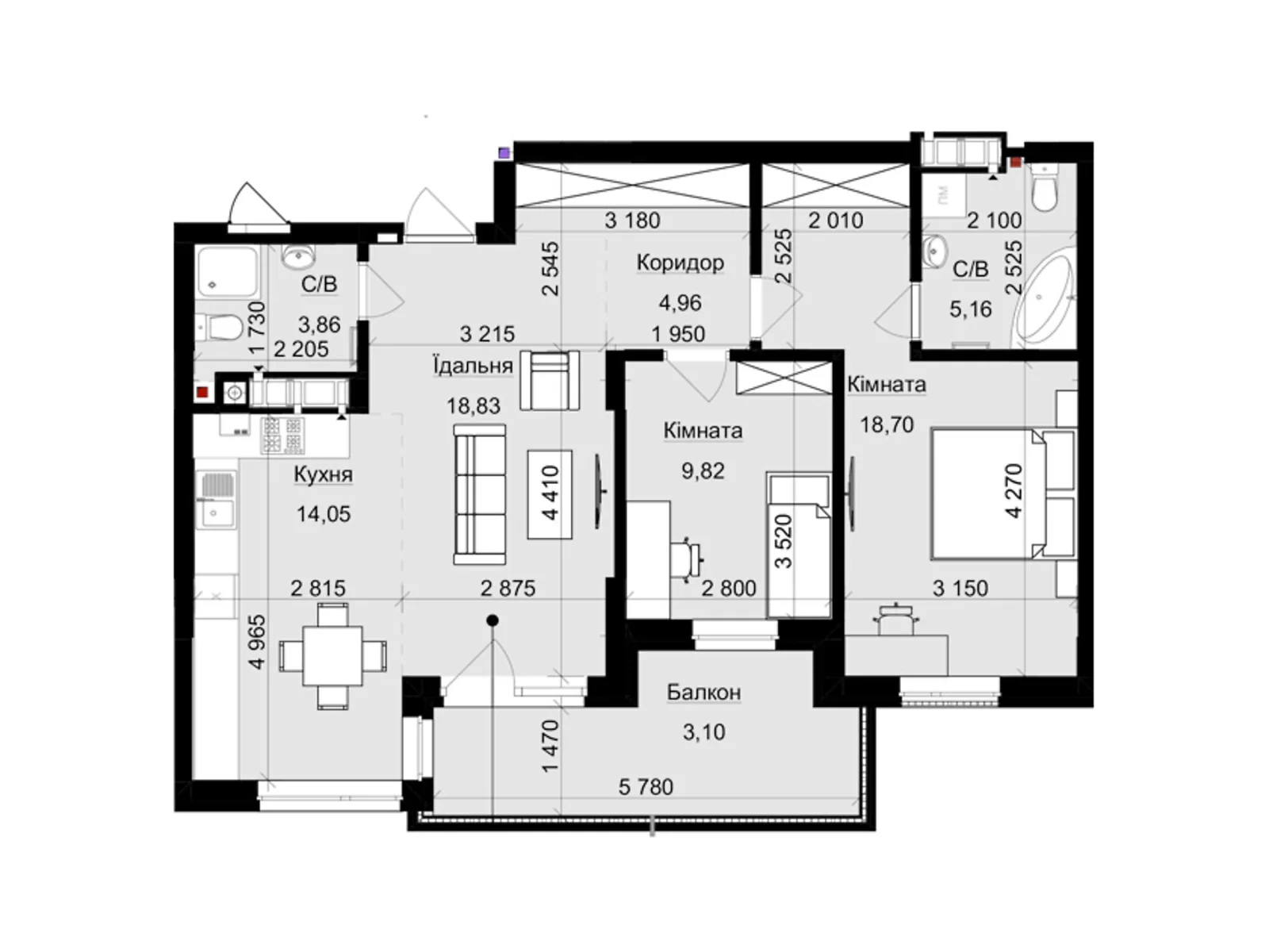 Продается 2-комнатная квартира 78 кв. м в Львове, ул. Пасечная, 154 - фото 1