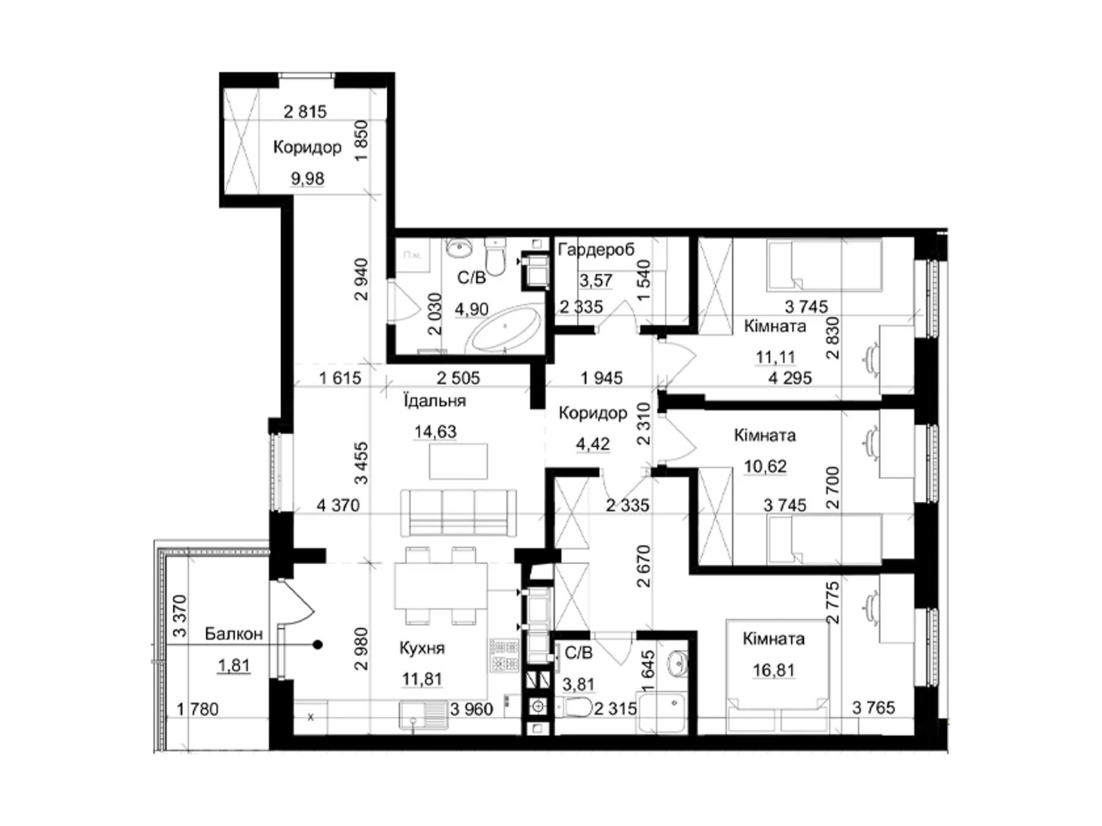 Продается 3-комнатная квартира 93 кв. м в Львове, вул. Пасечная, 154 - фото 1