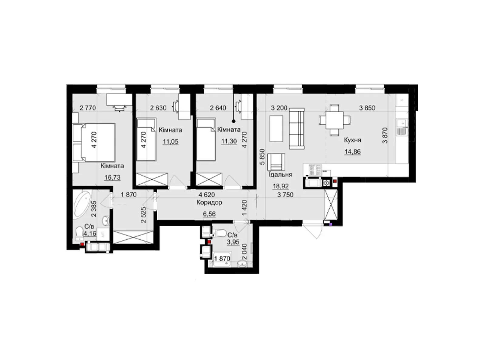 Продается 3-комнатная квартира 88 кв. м в Львове, вул. Пасечная, 154 - фото 1
