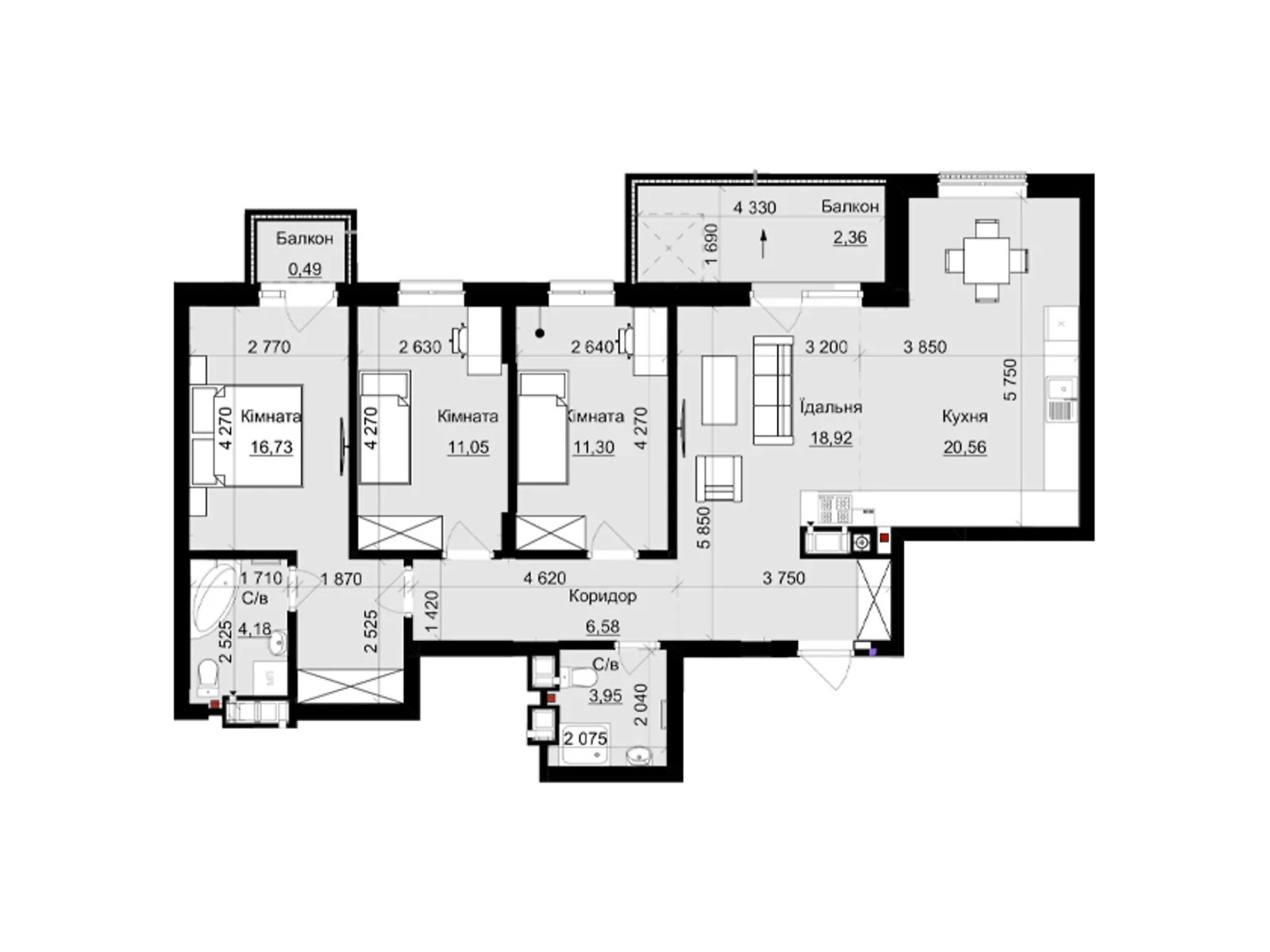 Продается 3-комнатная квартира 96 кв. м в Львове, цена: 159576 $ - фото 1