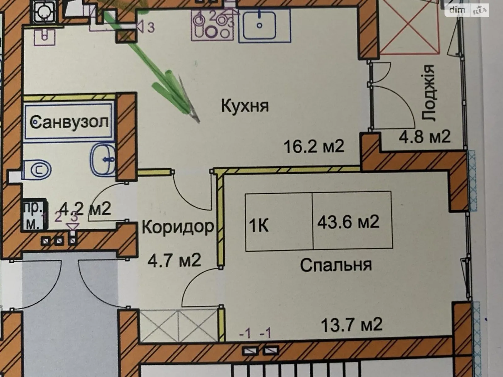 Продається 1-кімнатна квартира 43.3 кв. м у Рівному, вул. Чорновола В'ячеслава - фото 1