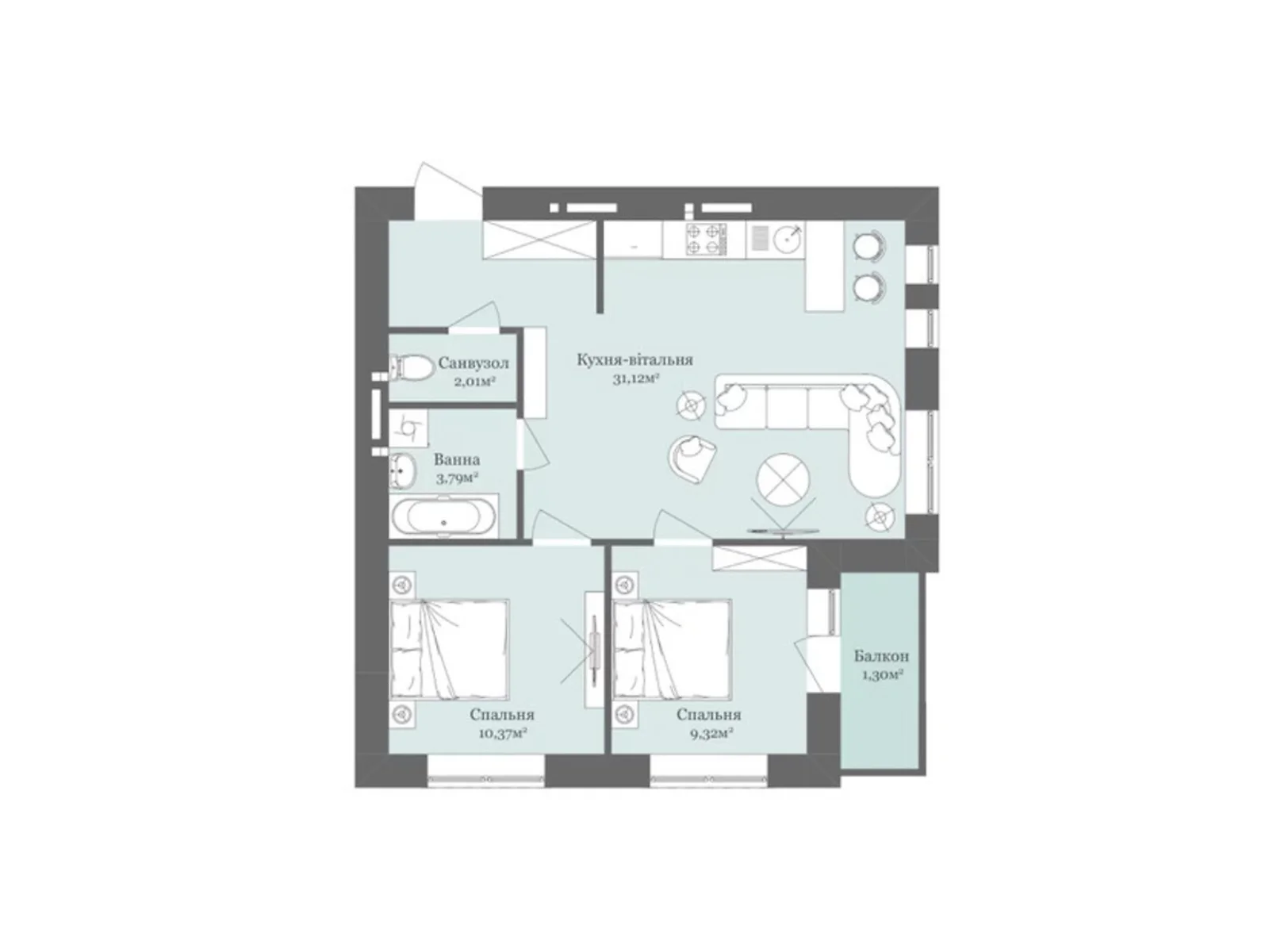 Продается 2-комнатная квартира 56.81 кв. м в Ужгороде, ул. Легоцкого, 19 - фото 1