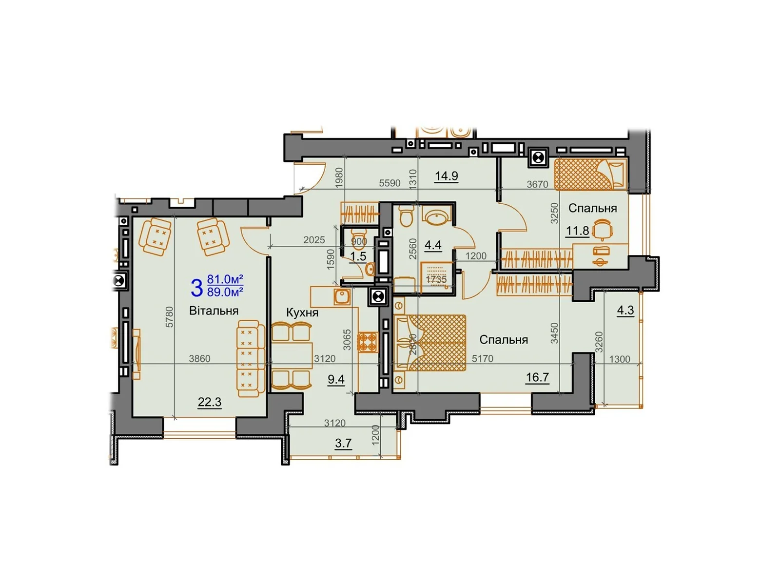 Продається 3-кімнатна квартира 89 кв. м у Миколаєві, вул. Курортна - фото 1