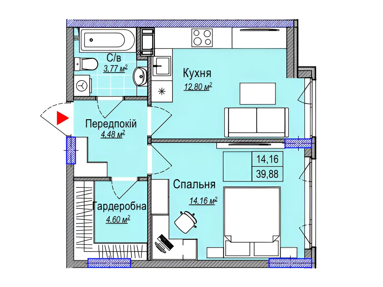 Продается 1-комнатная квартира 39.8 кв. м в Киеве, ул. Каменская, 127 - фото 1