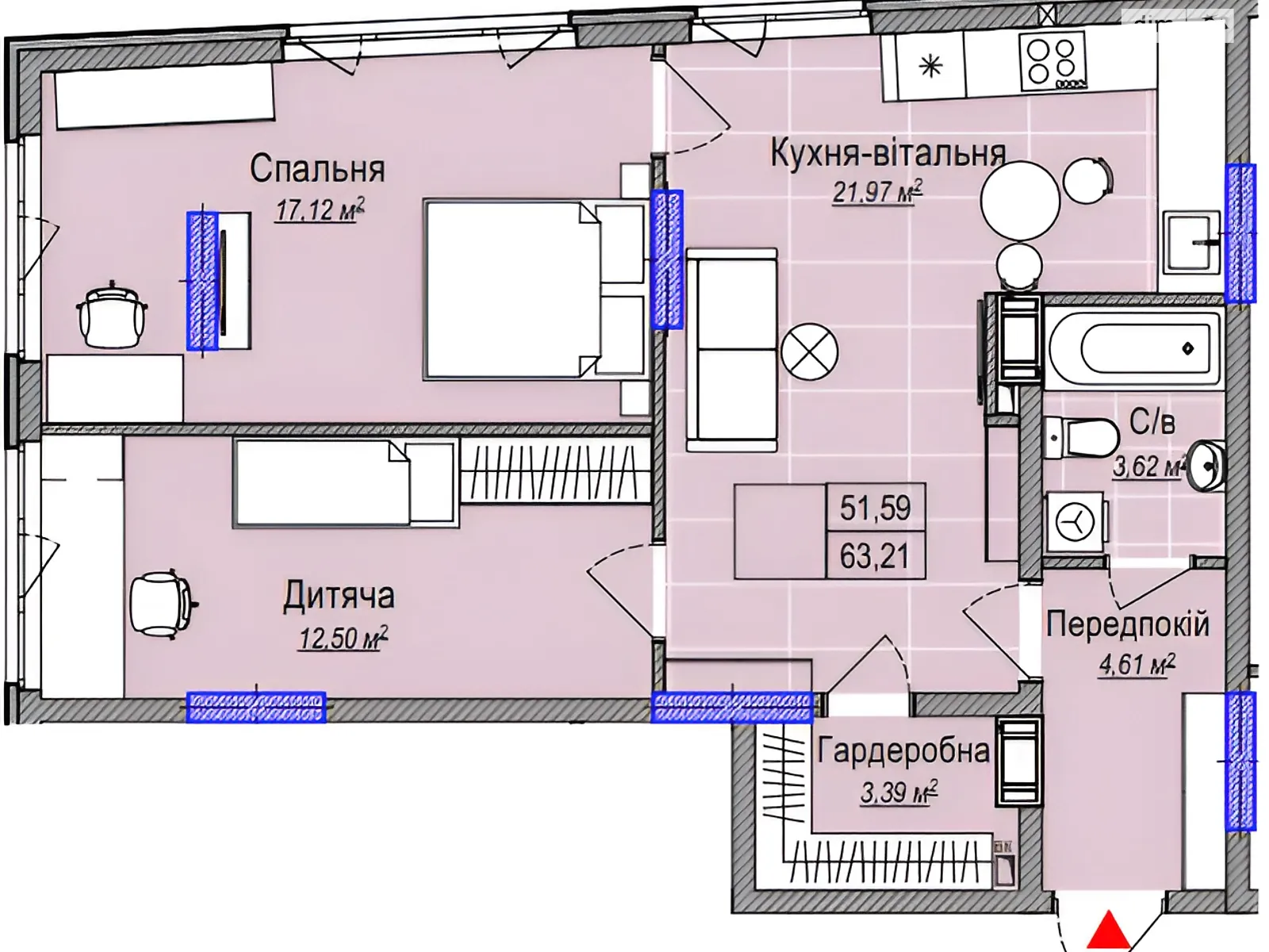 Продается 2-комнатная квартира 49.3 кв. м в Киеве, ул. Каменская - фото 1