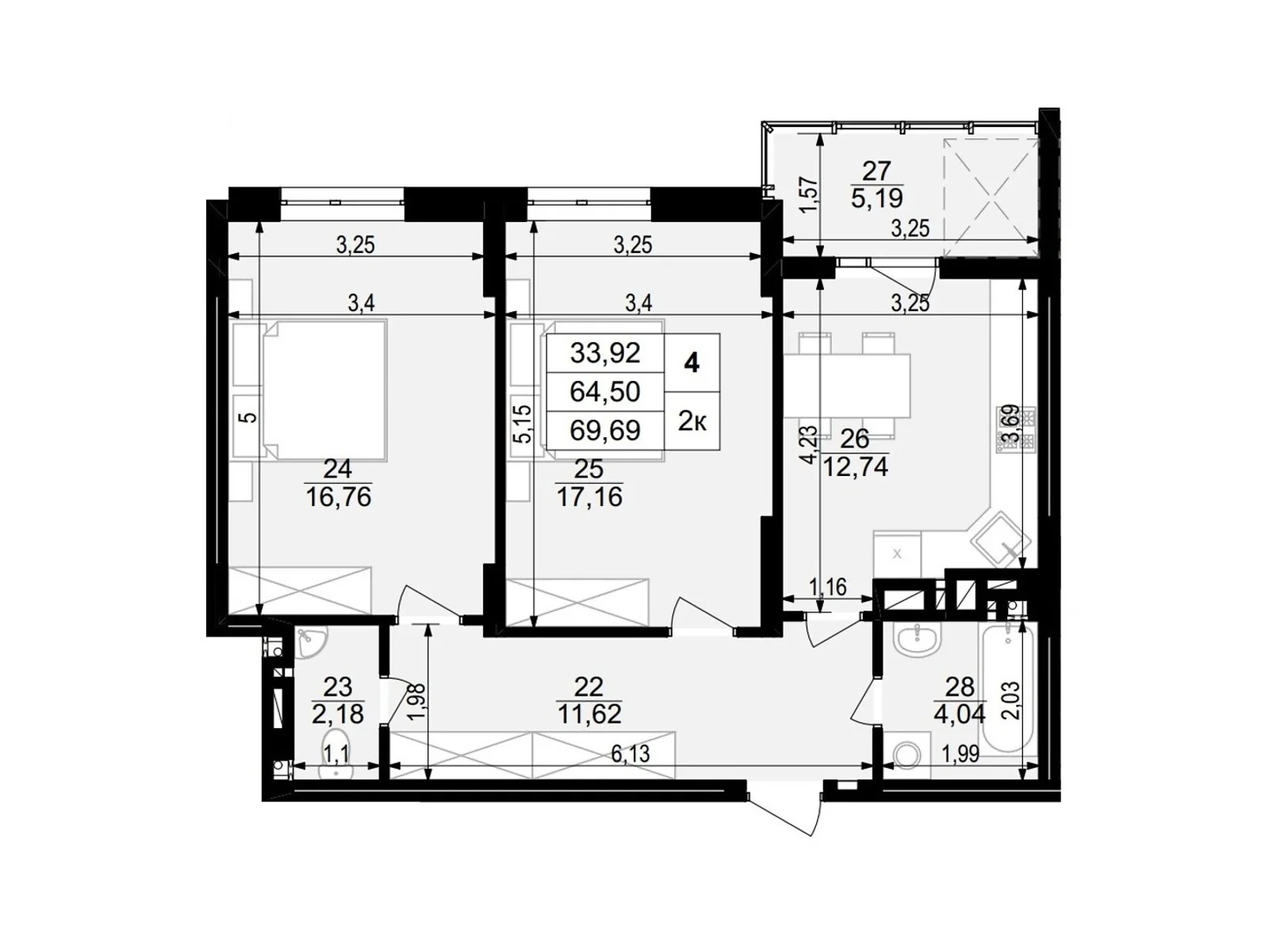 2-комнатная квартира 69.58 кв. м в Тернополе, ул. Стецька Ярослава, 20Б - фото 1