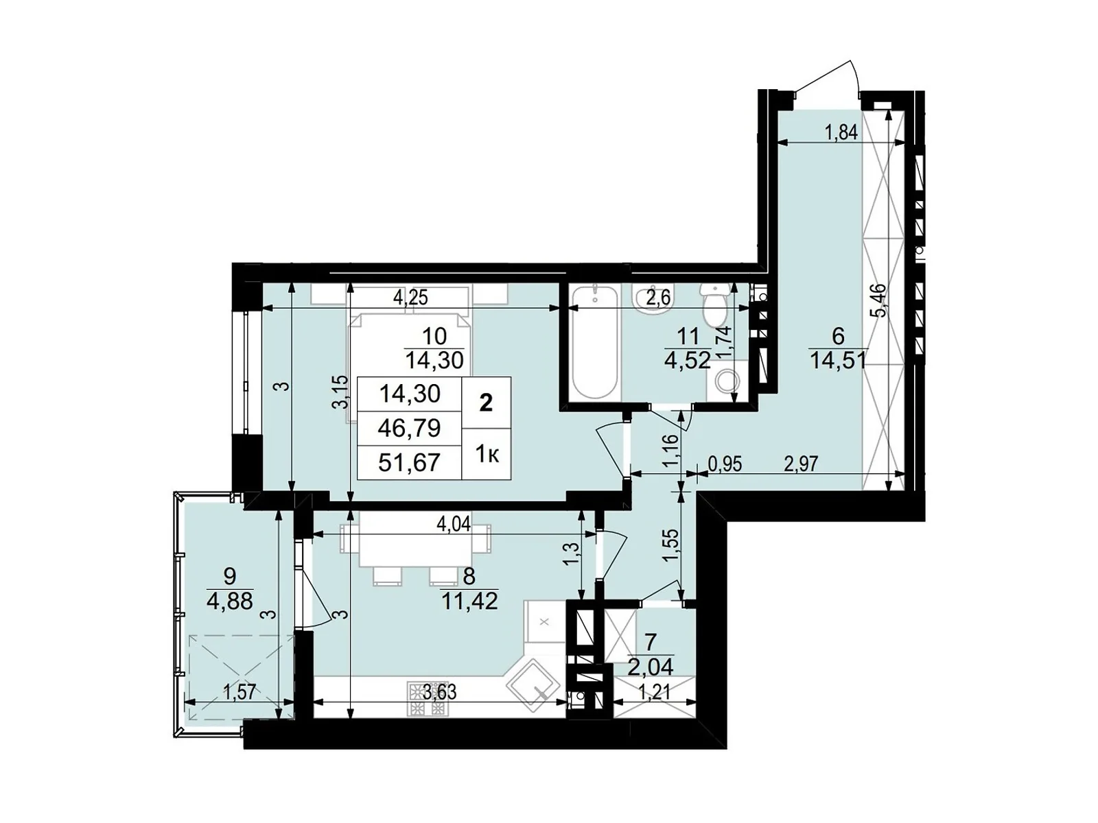 1-комнатная квартира 51.5 кв. м в Тернополе, ул. Стецька Ярослава, 20Б - фото 1